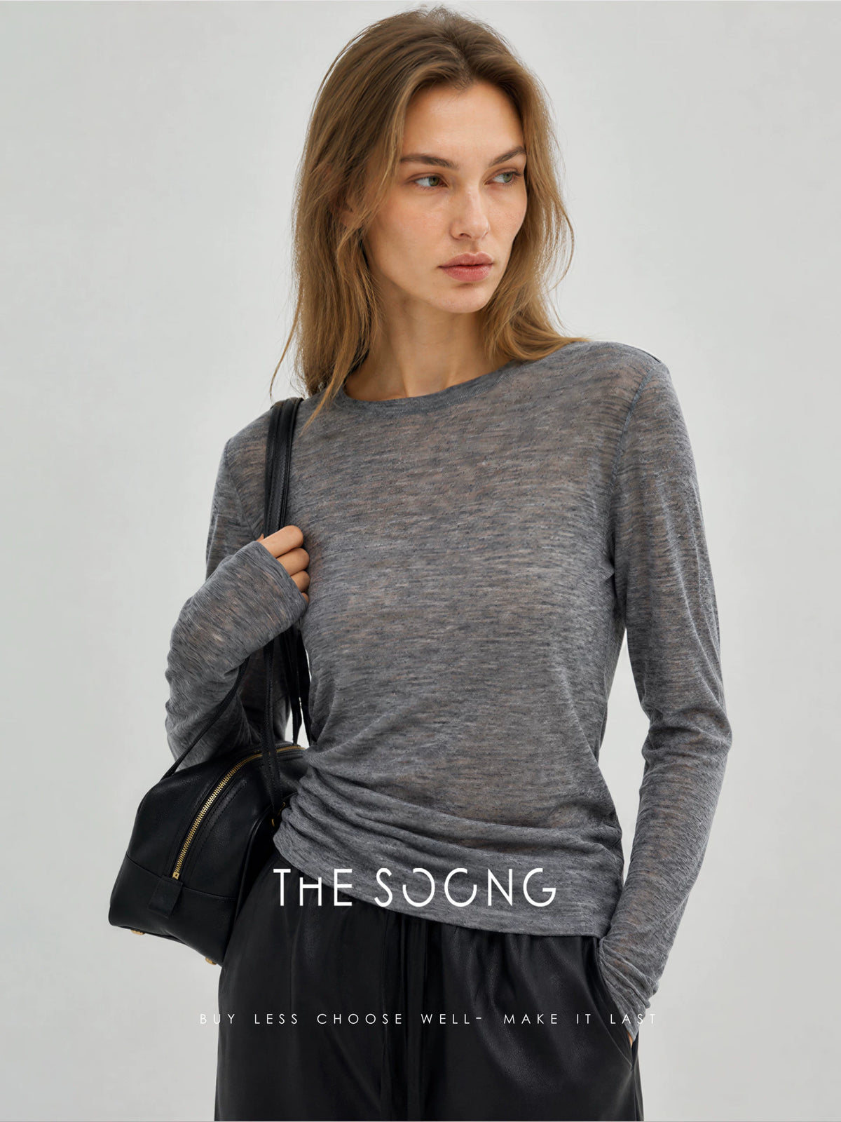 THESOONG/Simple Quality Sweater 80-Count Water-Soluble Wool Three-Strand Blended Soft Glutinous Skin-Friendly Long Sleeve Sweater for Women 9487