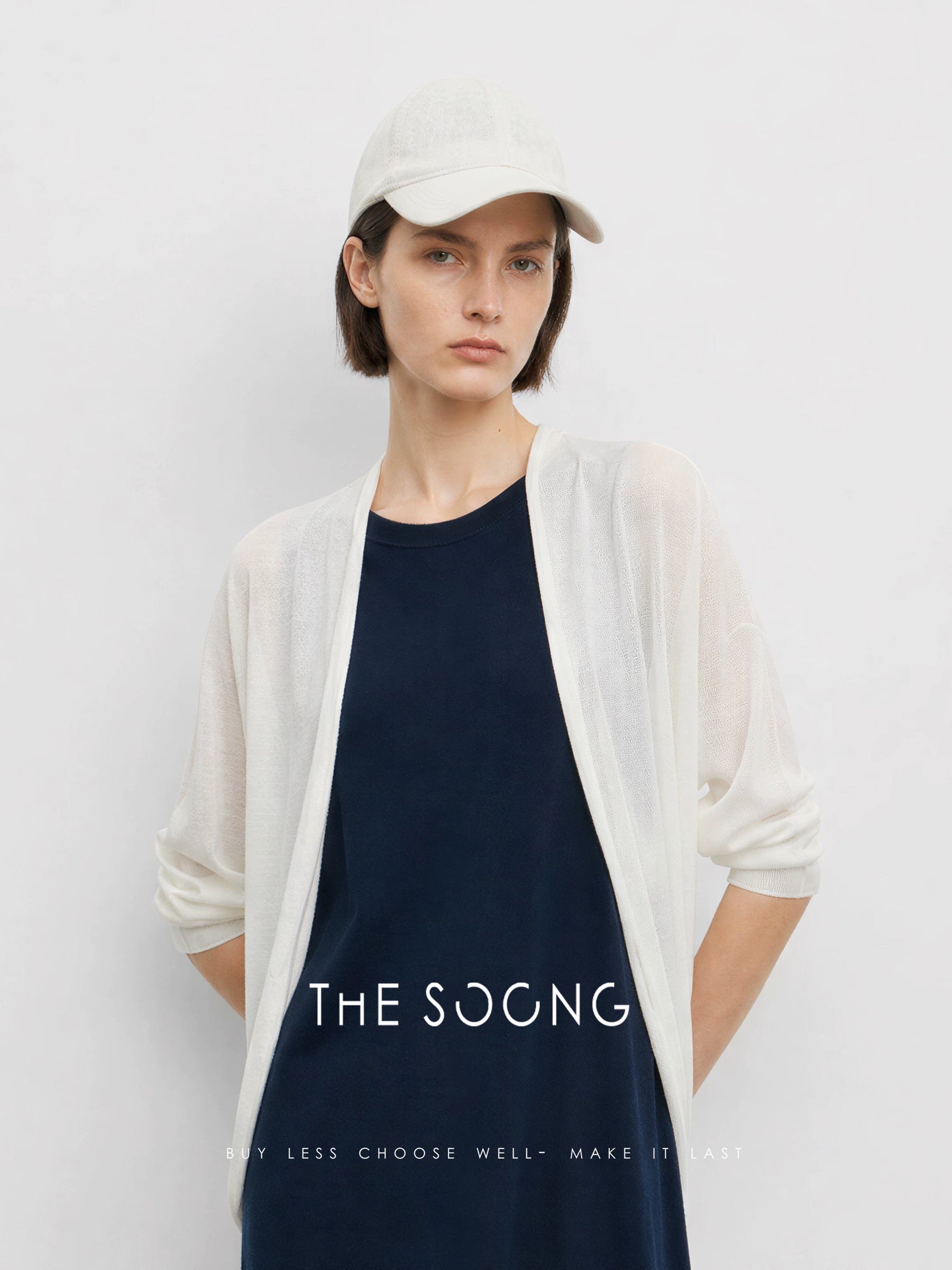 THESOONG/Soft Draped Collarless Knit Cardigan Women Lyocell Linen Thin Top HWCS9329