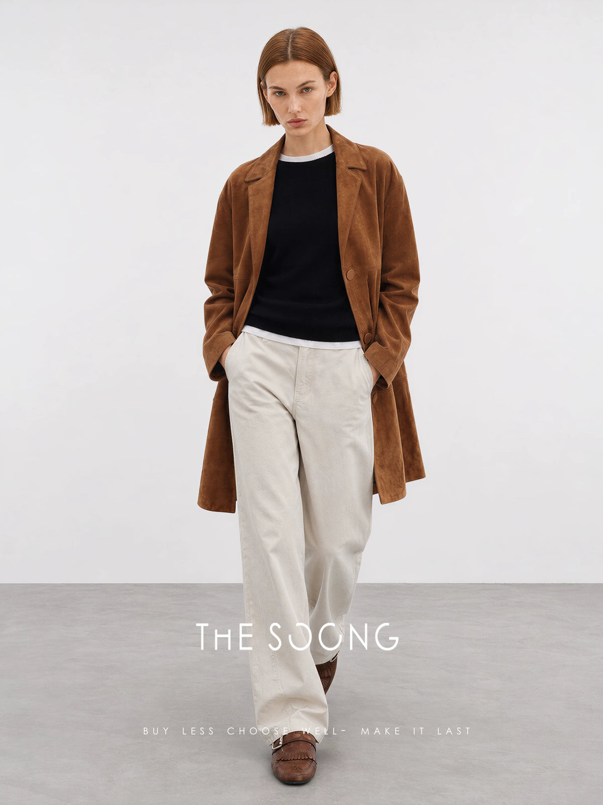 THESOONG / New Women's Pure Lambskin Fine Texture Structured Suit Collar Mid-length Leather Jacket 7758