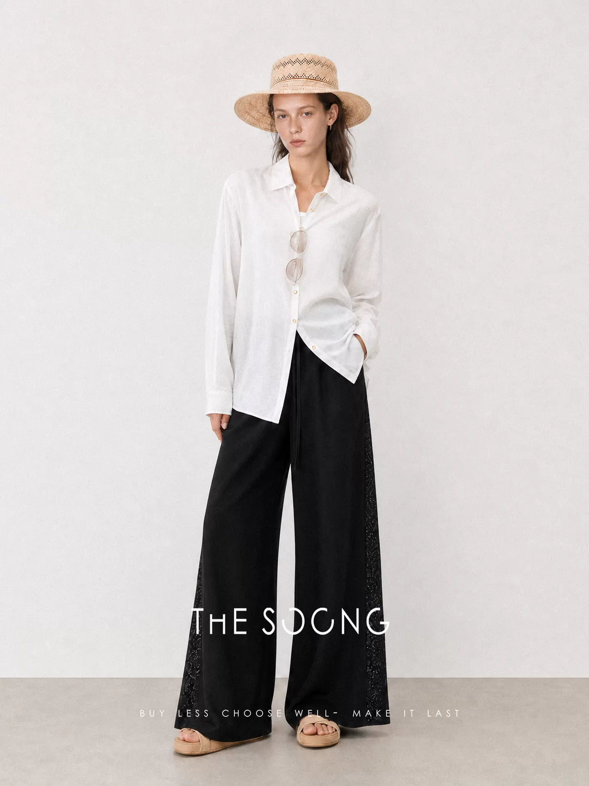 THESOONG/Minimalist 100% Cotton French Polo Collar Side Seam Thin Shirt for Women 8865