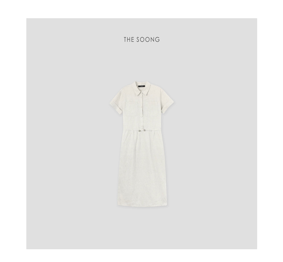 THESOONG/Shirt Dress: Summer Thin 100% Linen Washed Long Skirt Waist-Cinching Drawstring Dress 6732