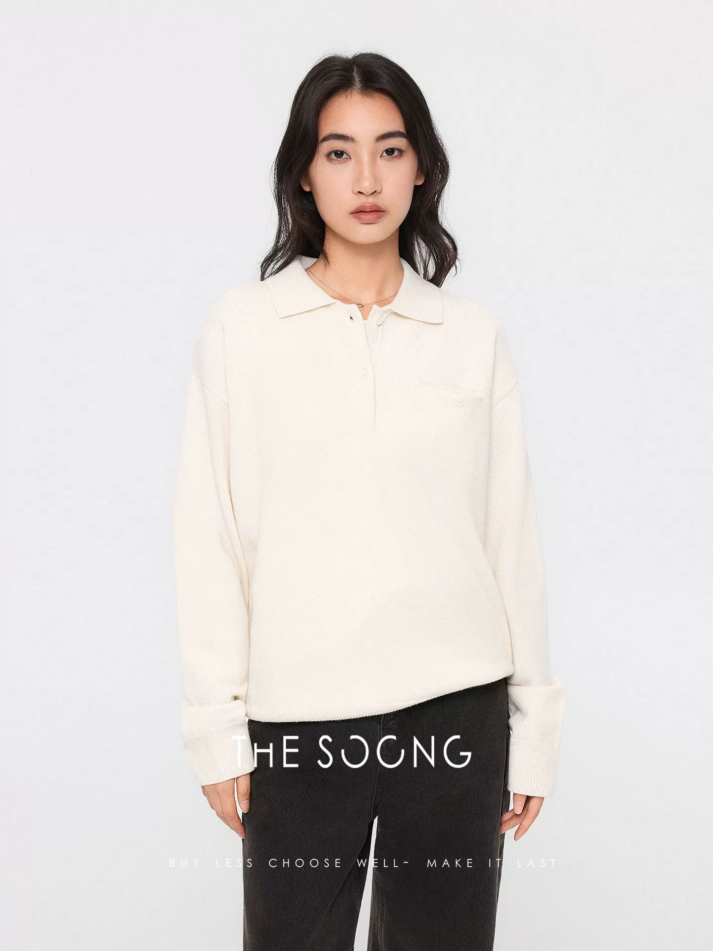 THESOONG Soft and Cozy Thin 100% Wool Single-Sided Knit Knit Collar Sweater 8043