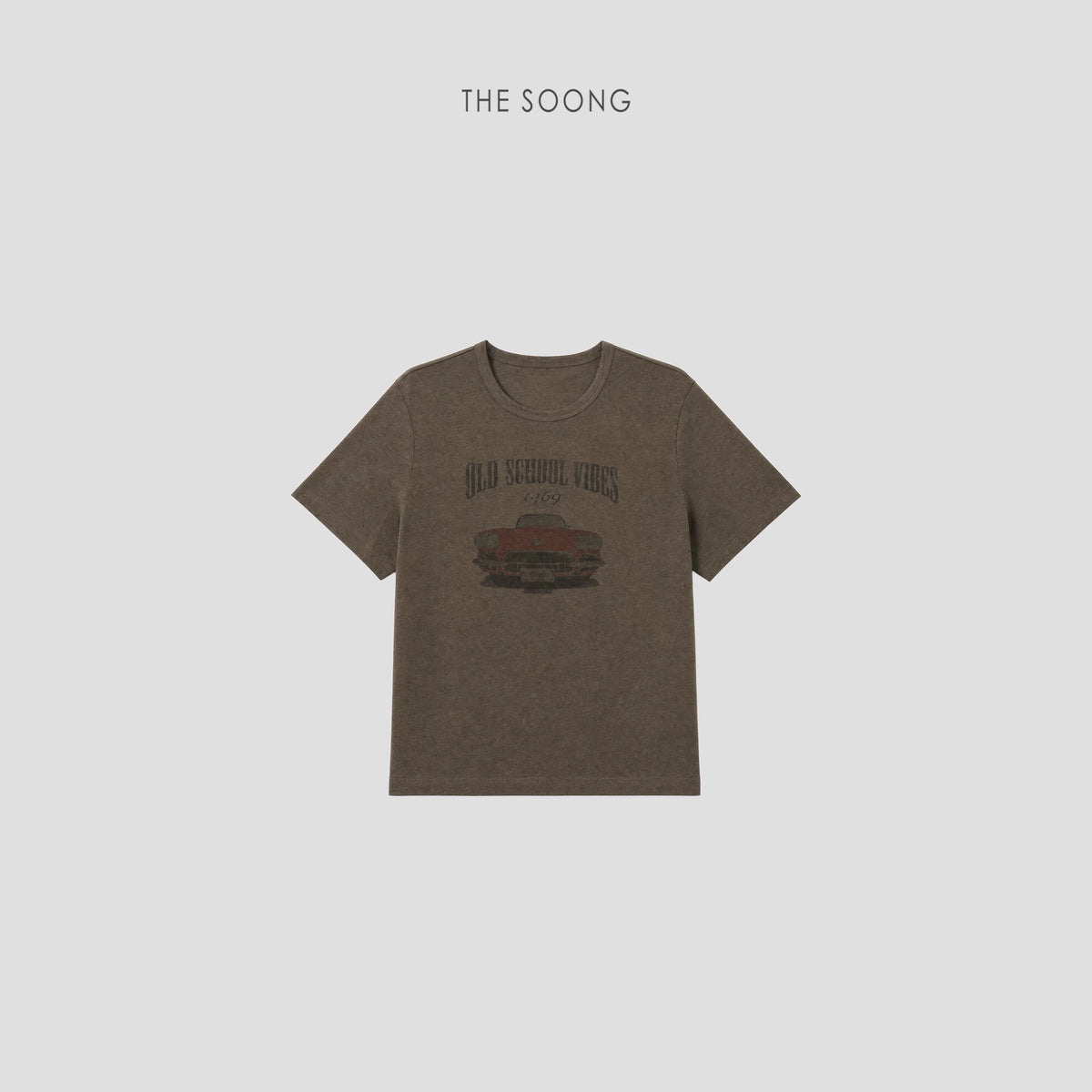THESOONG/Linen breeze vintage car print breathable slim versatile short-sleeve T-shirt for women 9201