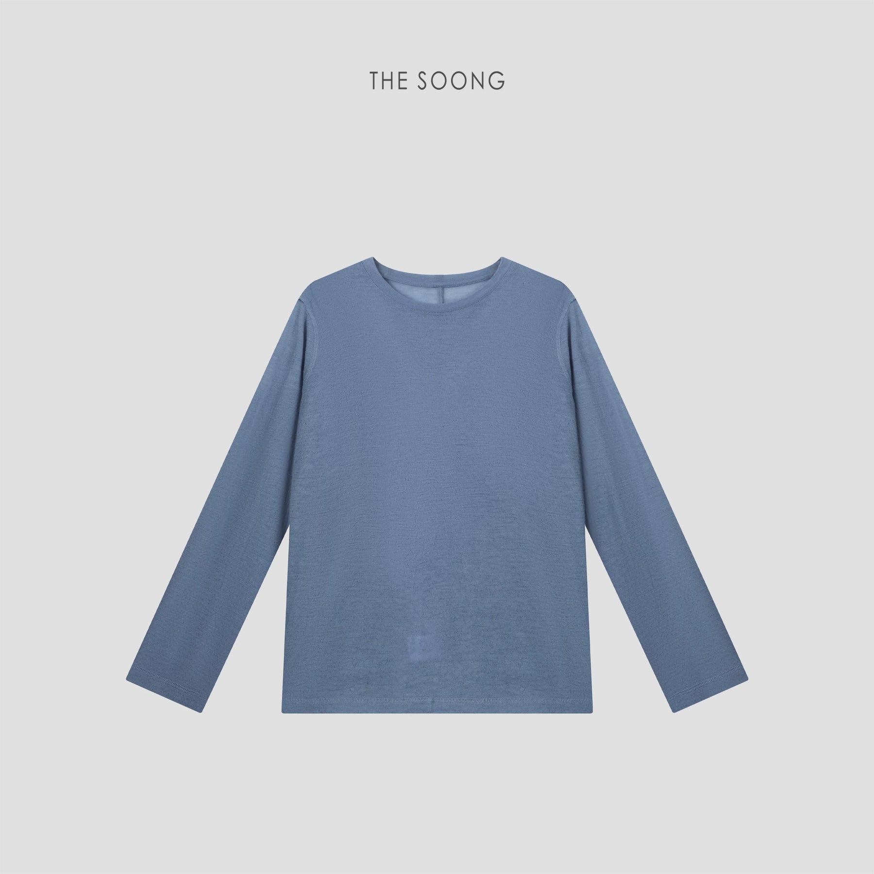THESOONG/Tactile Aesthetics: 100% Pure Wool, Finely Textured, Lightweight Crew Neck Long-Sleeve T-Shirt 8669