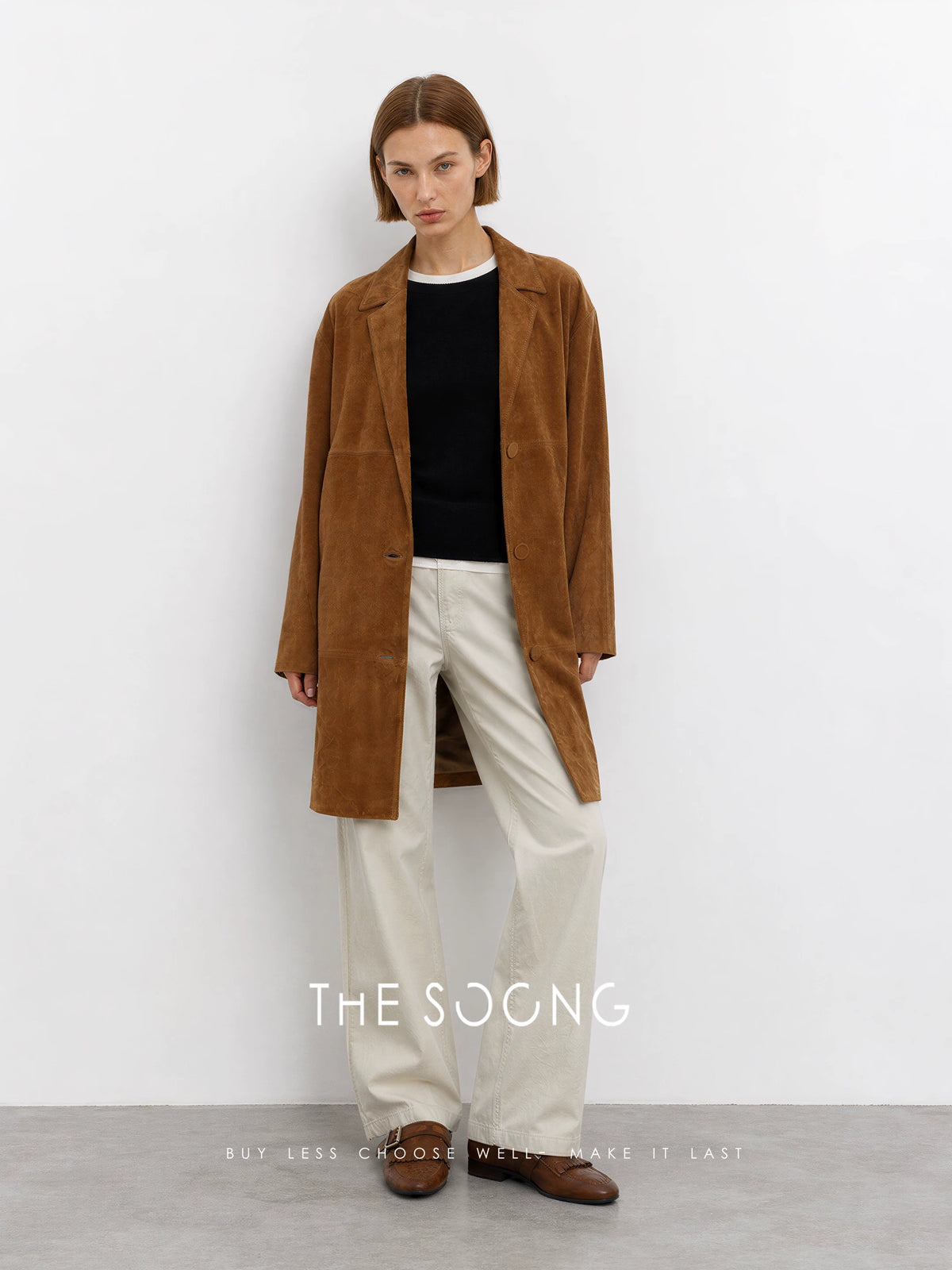 THESOONG / New Women's Pure Lambskin Fine Texture Structured Suit Collar Mid-length Leather Jacket 7758