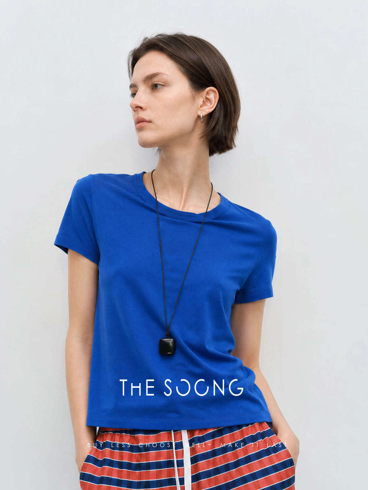 THESOONG/Zero-Feeling T Imported Australian Pure Cotton High-Twist Short-Sleeve T-Shirt Slim Fit Summer Short Top for Women 8866