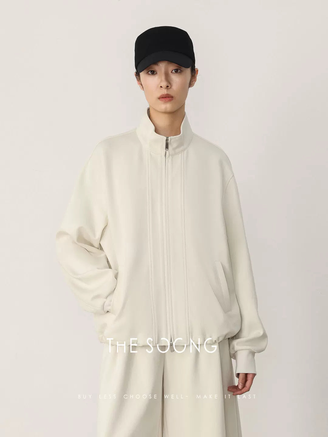 THESOONG / Stiff and Non-Collapsing Double-Weave Raglan Sleeve Shaped Casual Sweatshirt Set 8190/8113