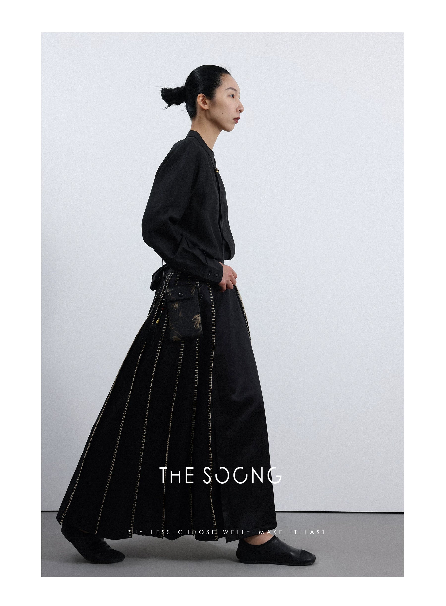 THESOONG/Heavy Satin Xiangyun Yarn 100% Mulberry Silk National Style New Chinese Ma-Mian Skirt for Petite Women