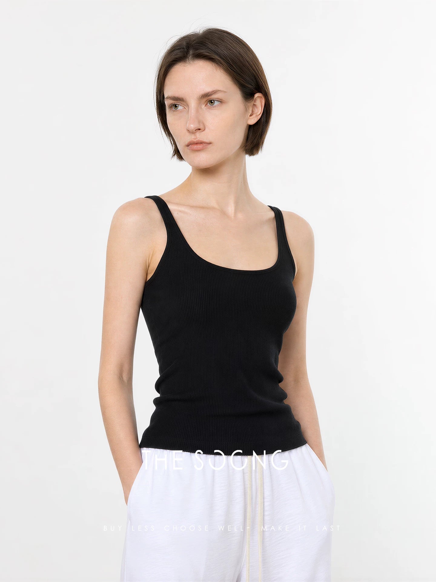 THESOONG/Wool Tencel Thin-Strap Vest Women's Summer U-Neck High-Stretch Ribbed Knit Camisole HWBX9384