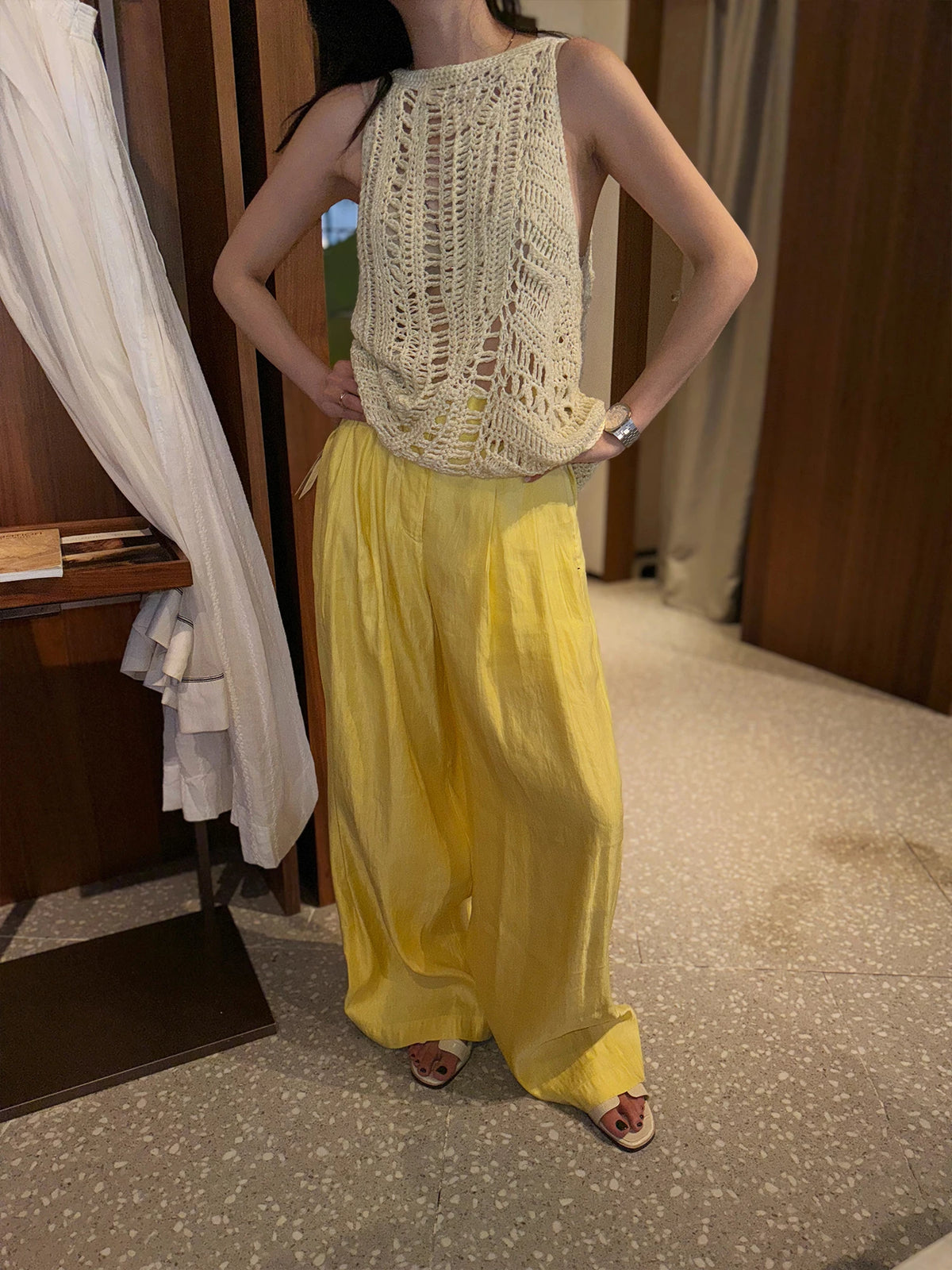 THESOONG/Comfortable and Fashionable: Linen Lightweight, Dry, Line-Style Mid-Rise Straight-Leg Casual Pants 6811