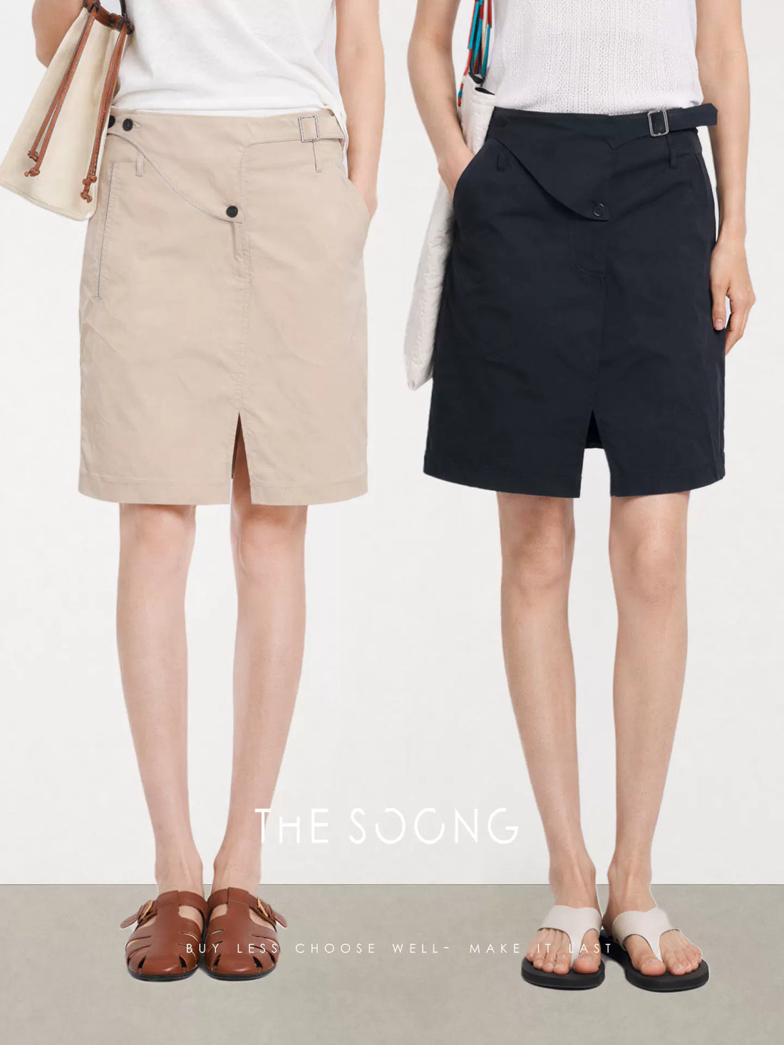 THESOONG/细斜纹工装半身裙女夏季直筒微A不规则腰头短裙HWQZ9318