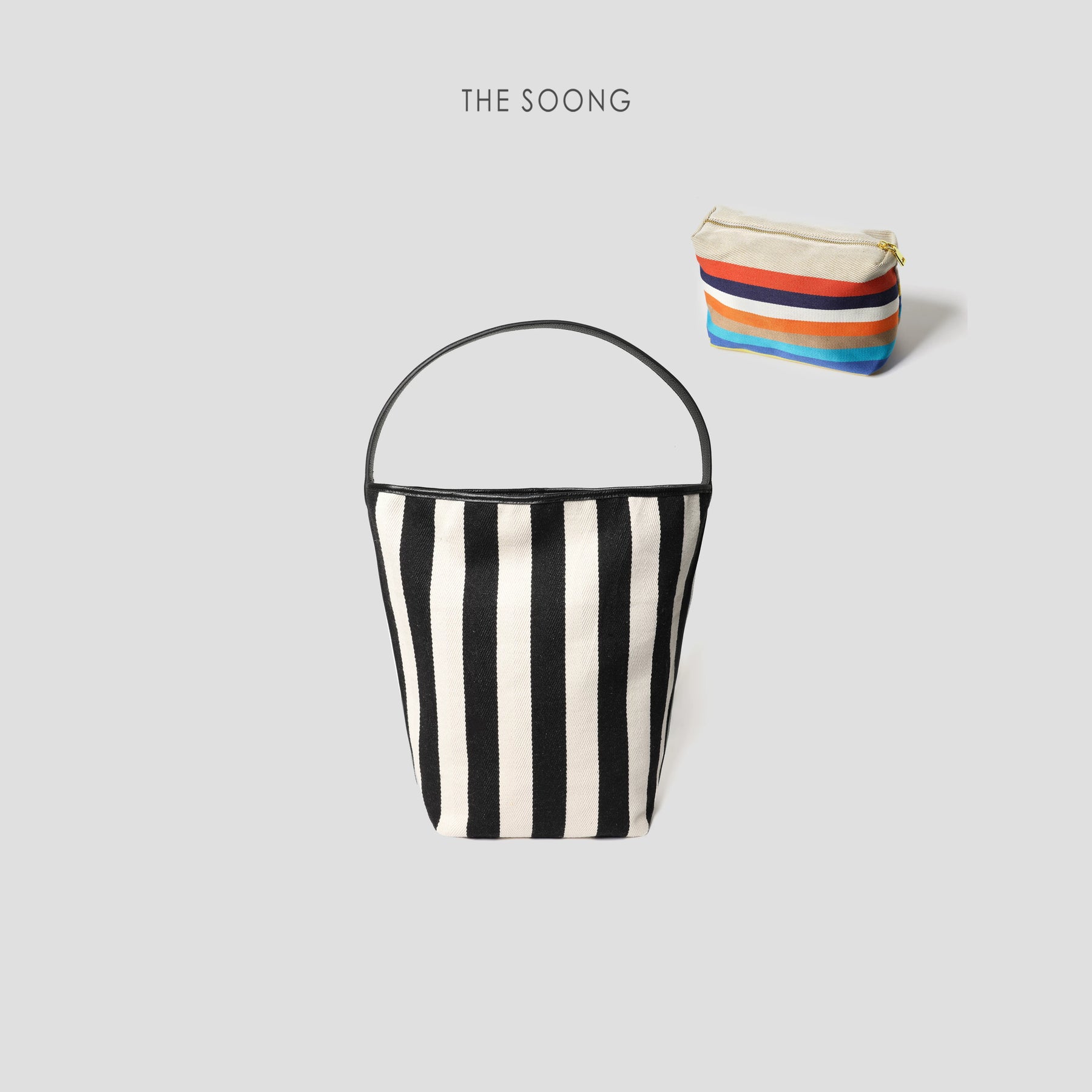 THESOONG / Zebra Canvas Bag Classic Large-Capacity Lightweight Versatile Top-Grain Leather Striped Shoulder Bag 6678