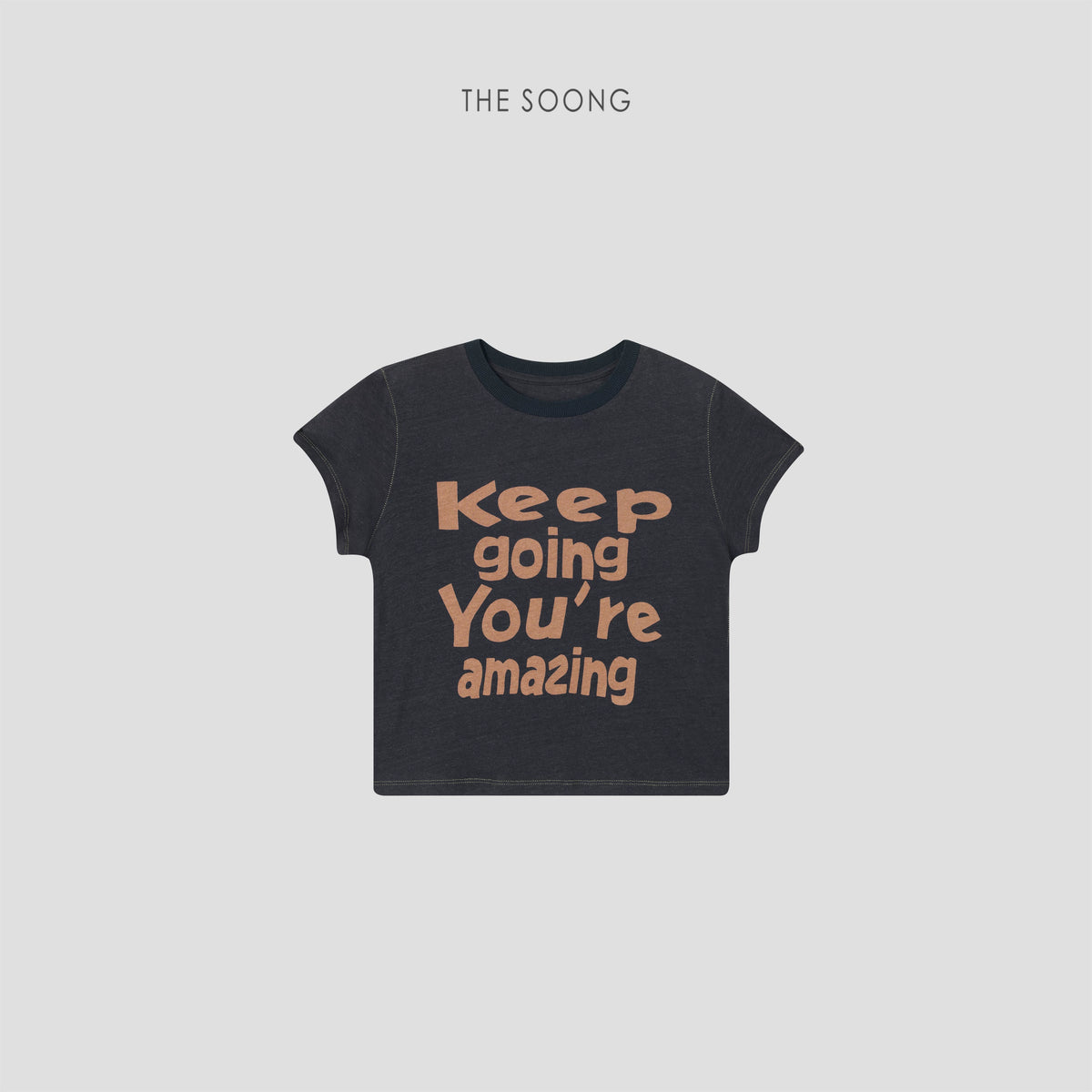 THESOONG/Relaxed Statement Cotton-linen blend color-contrast topstitched short round-neck T-shirt 8807