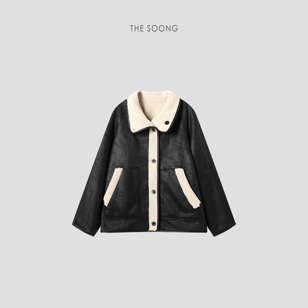 THESOONG/Crisp contours vintage high-density heat-locking leather textured hand-stitched toggle coat 7808