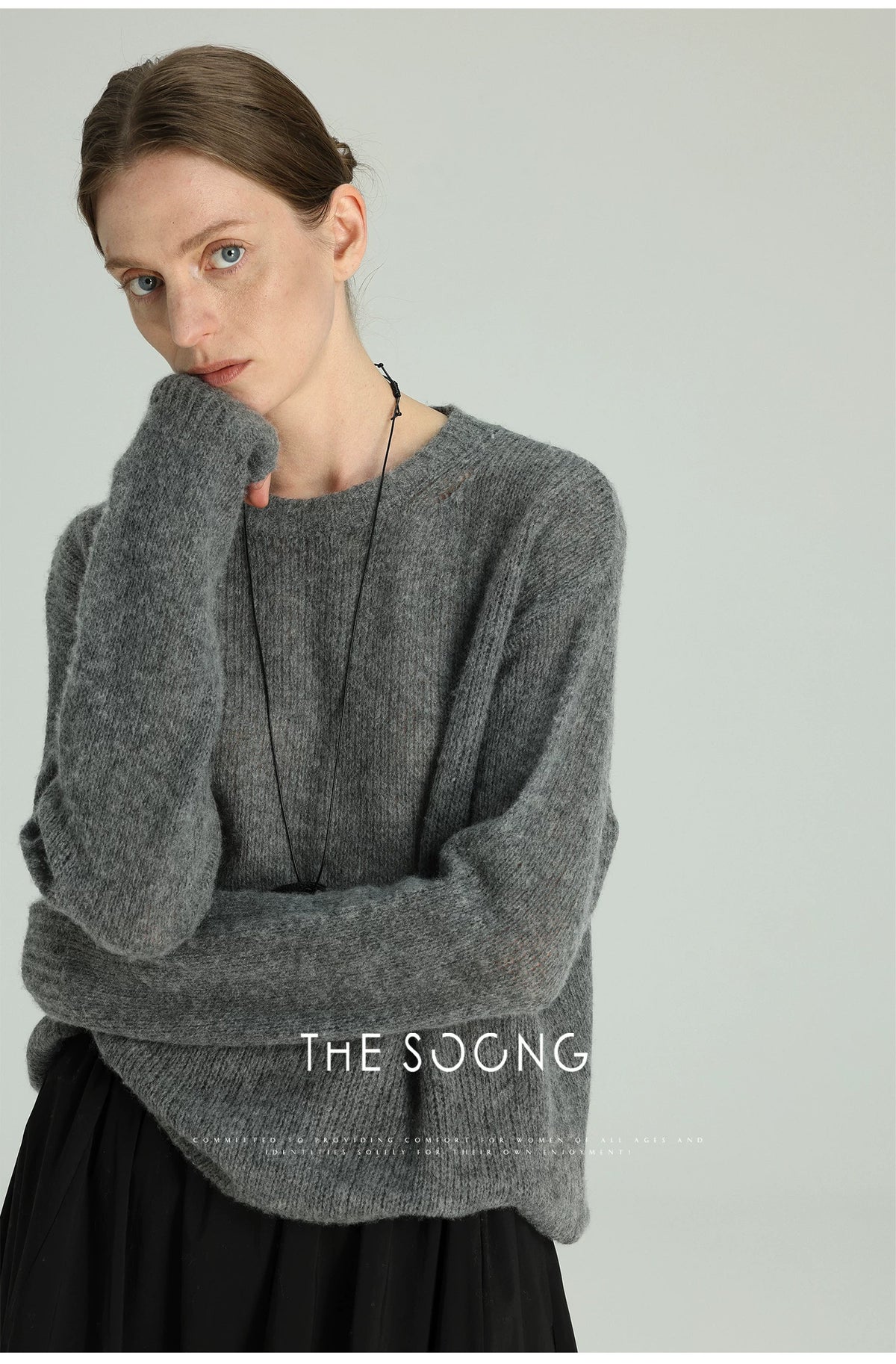 THESOONG/Interwoven aesthetics minimalist cashmere fancy yarn sweater skin-feel pullover long-sleeve knit top for women 5457