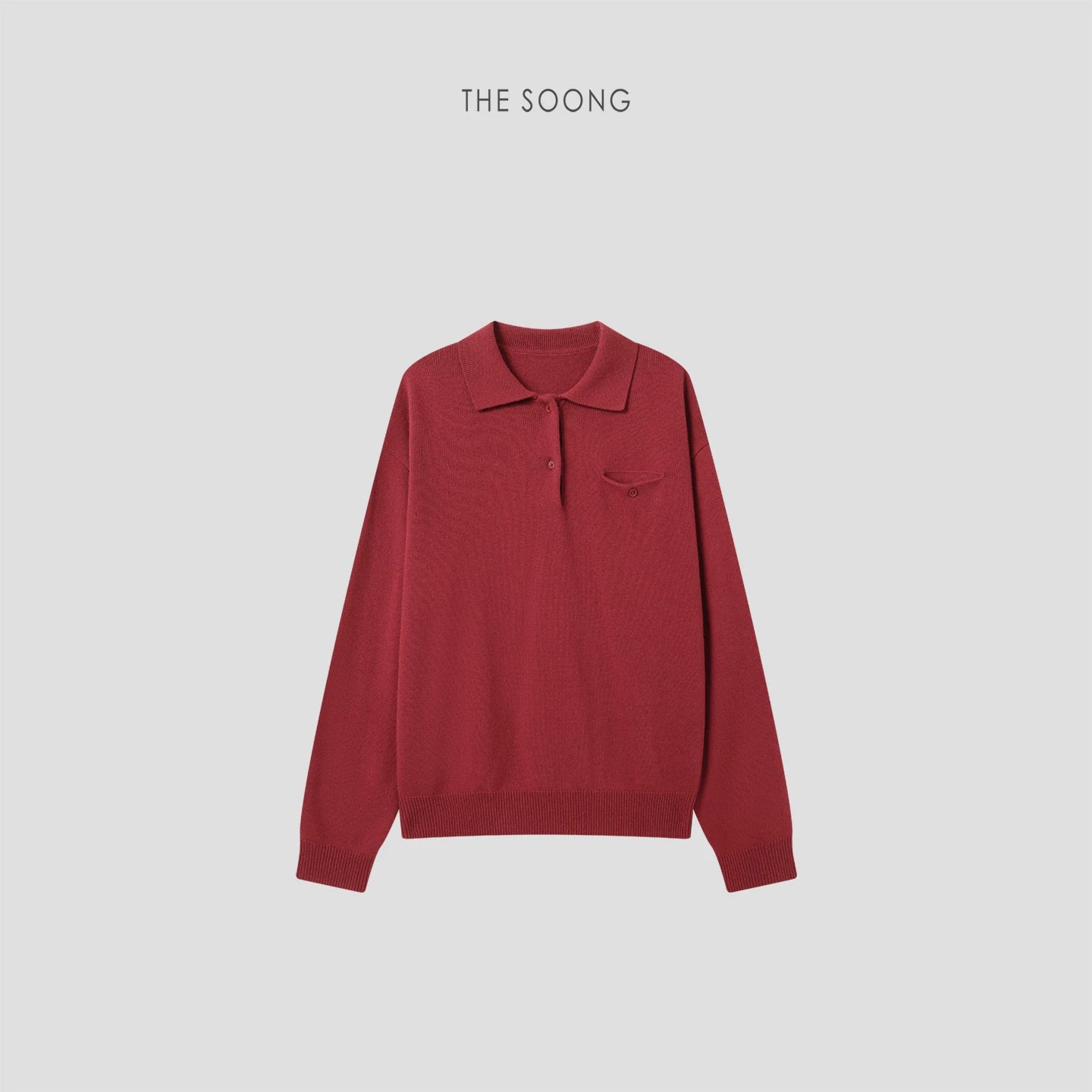 THESOONG Soft and Cozy Thin 100% Wool Single-Sided Knit Knit Collar Sweater 8043