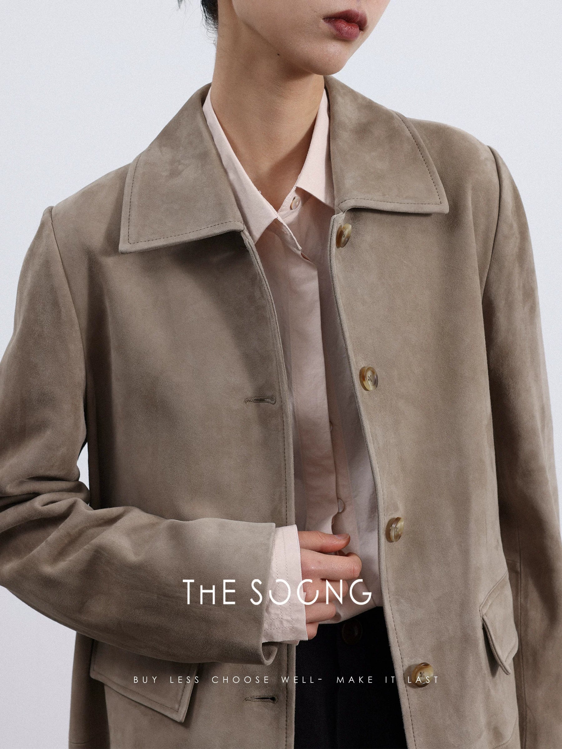 THESOONG/Quiet Luxury High-end Sheepskin Suede Coffee-colored Women's Trench Coat Mid-length Jacket 3682