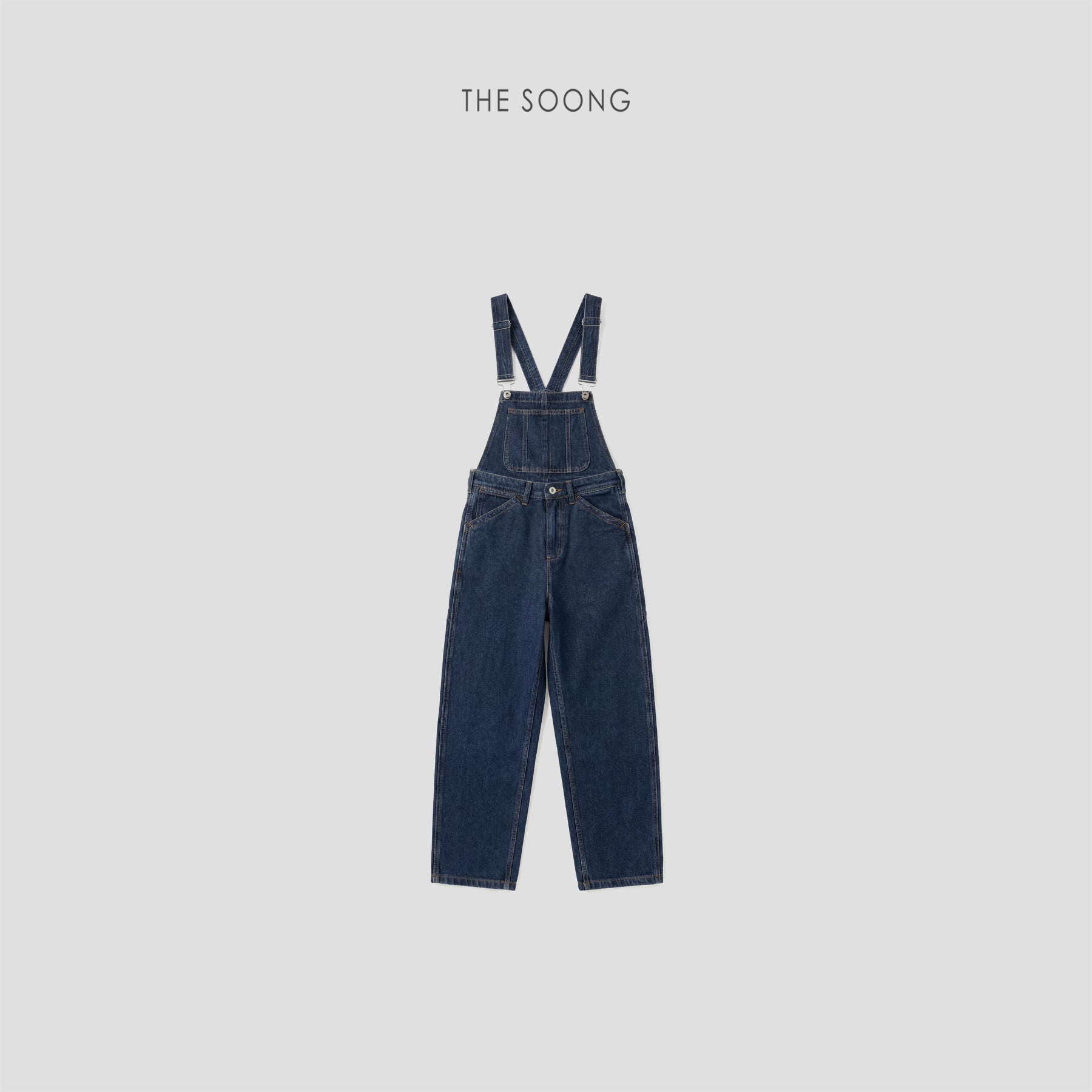 THESOONG/Casual Versatile Spring-Summer Detachable Strap High-waist Wide-leg Denim Jumpsuit for Women 8882