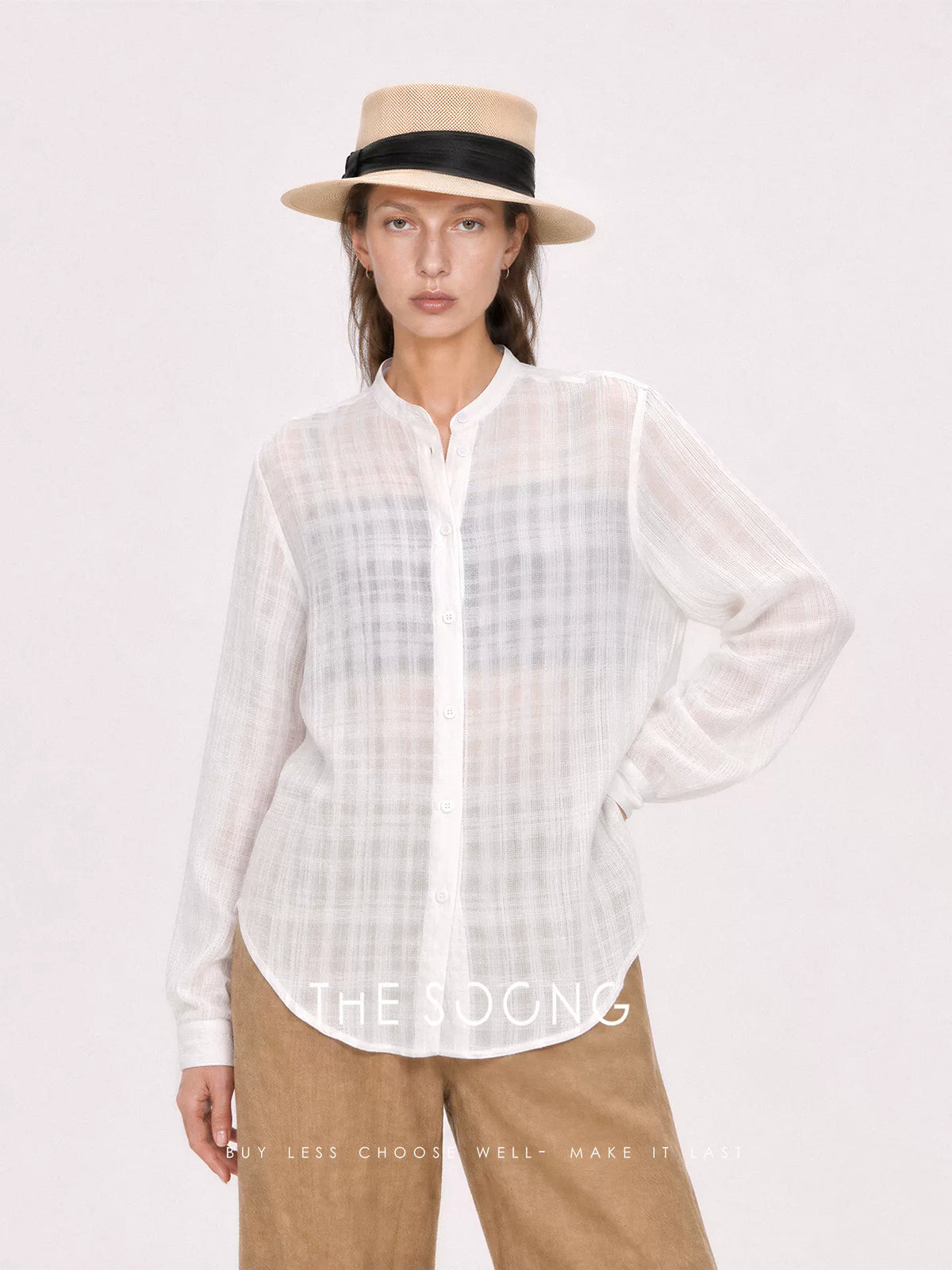 THESOONG/ Summer thin Tencel-linen textured breathable sun-protective high-neck long-sleeve shirt for women 9221