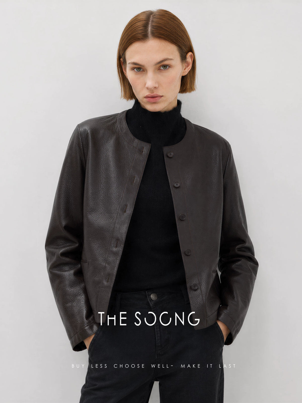 THESOONG/Leather Poetry New Zealand imported sheepskin round-neck single-breasted short genuine leather jacket 8918