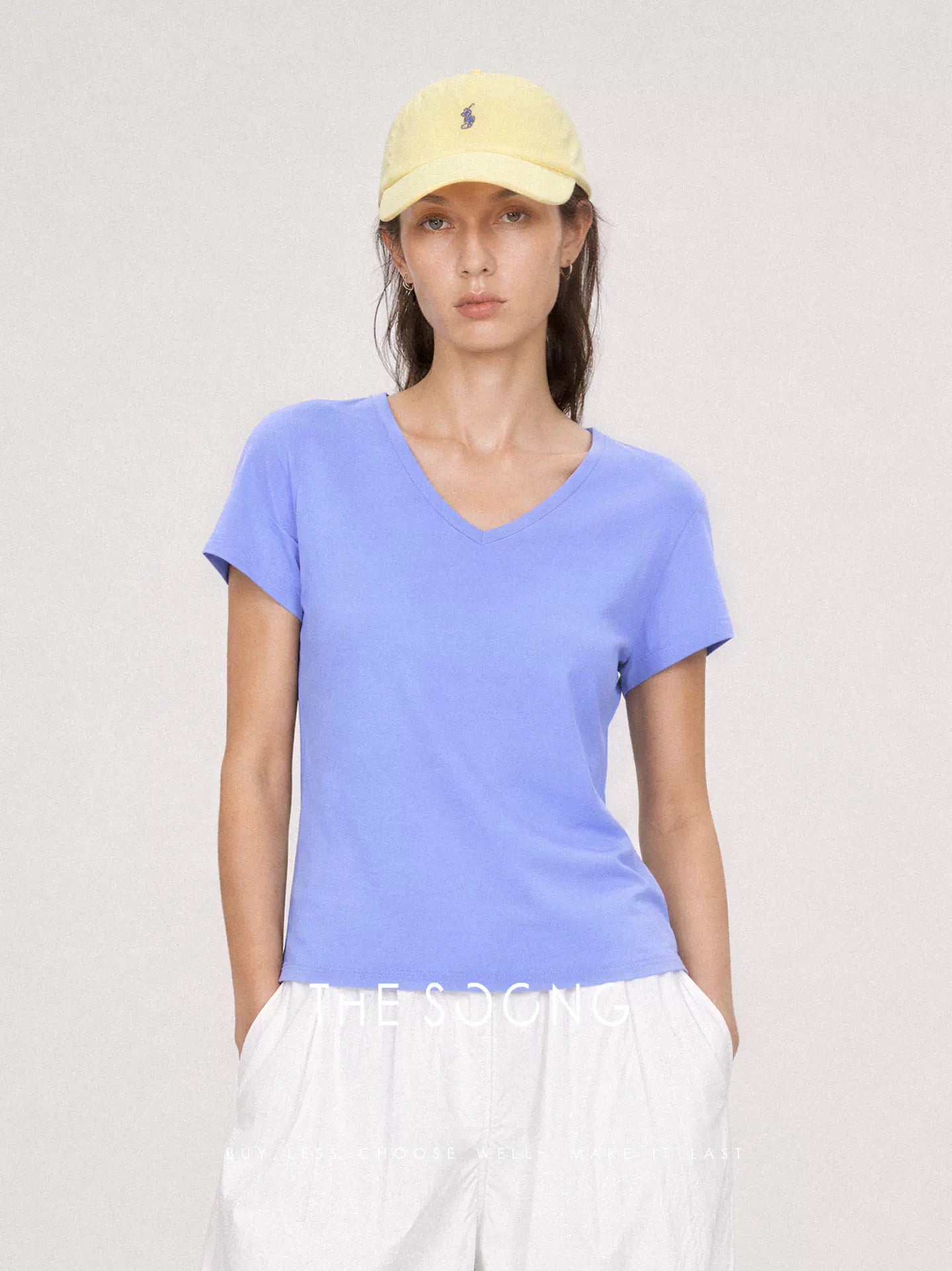 THESOONG/ Summer 100% pure cotton V-neck soft breathable fitted short-sleeve T-shirt 9205
