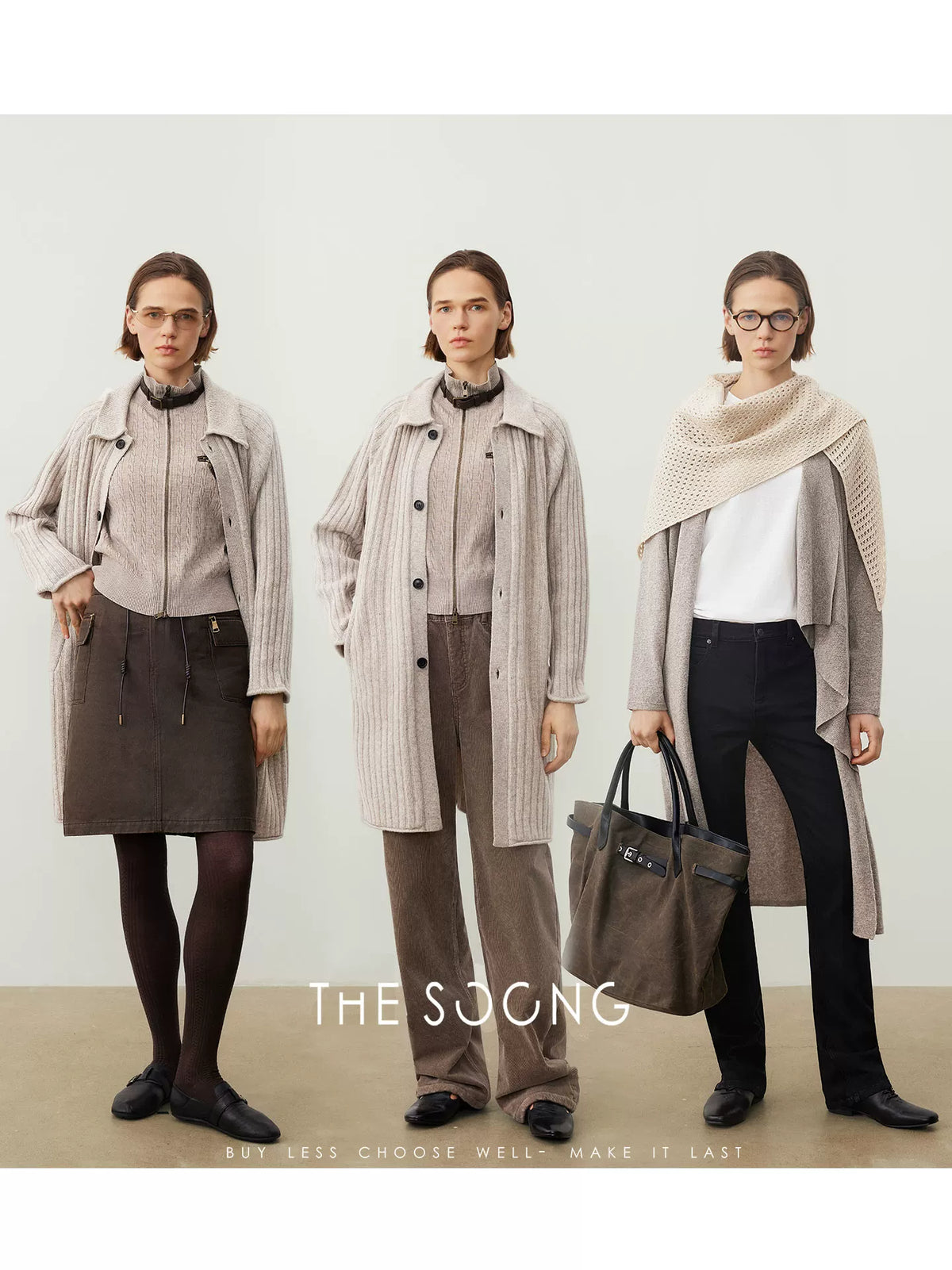 THESOONG/100% Basuran Wool Knit Long-Sleeve Cardigan Women's Mid-Length Trench Coat, Minimalist Outerwear 7526