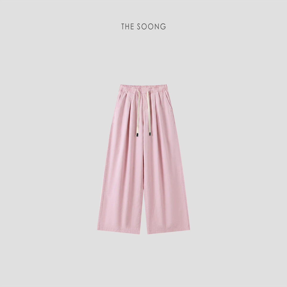 THESOONG/Lazy Relaxed Summer 100% Cotton Washed Faded Elastic Waist Wide-Leg Pants for Women 8905