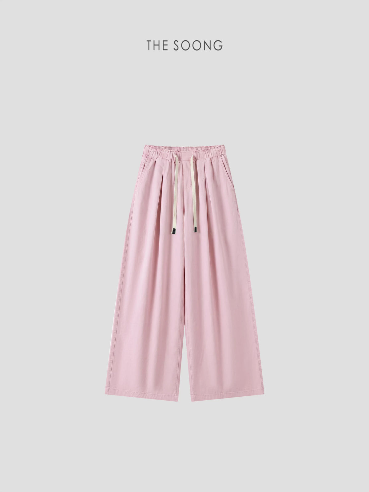 THESOONG/Lazy Relaxed Summer 100% Cotton Washed Faded Elastic Waist Wide-Leg Pants for Women 8905