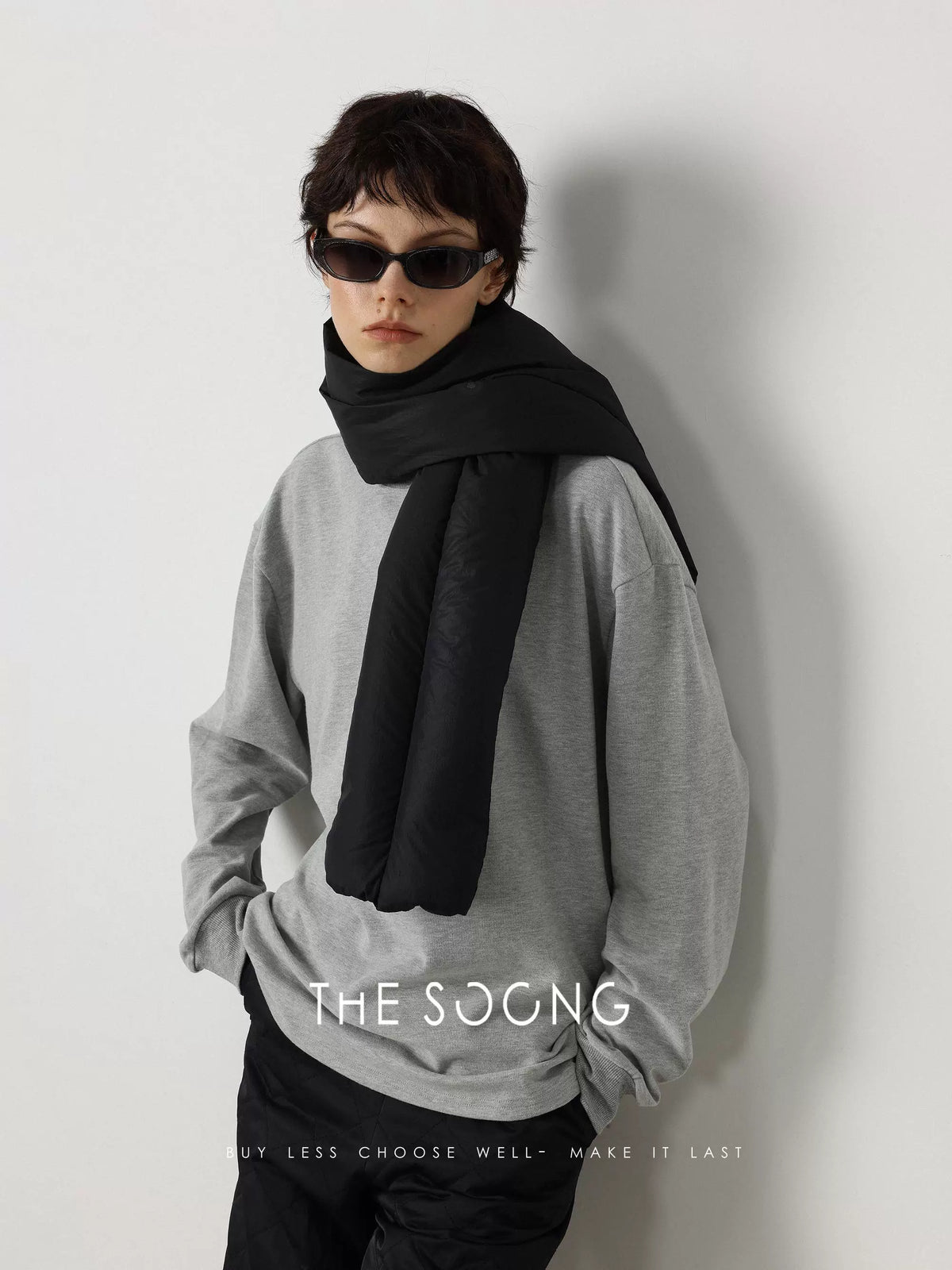 THESOONG/ 40-count glutinous rice plush simple versatile basic crewneck T-shirt warm comfortable base sweatshirt for women