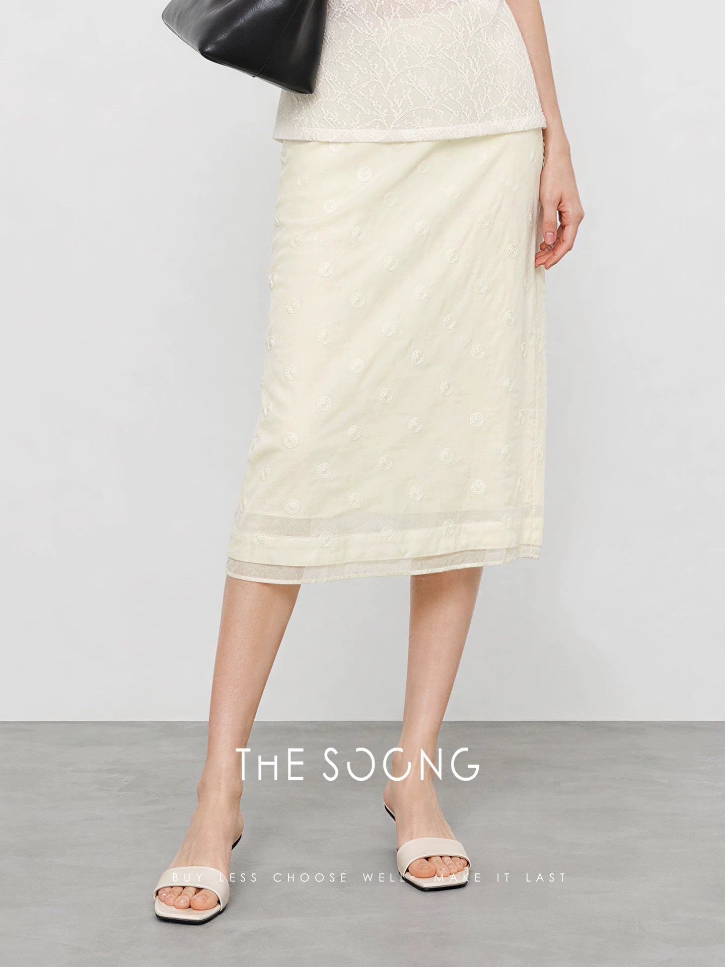 THESOONG/Embroidered polka dot double-layer skirt women's summer straight mid-length skirt old Qian style HWQZ9376