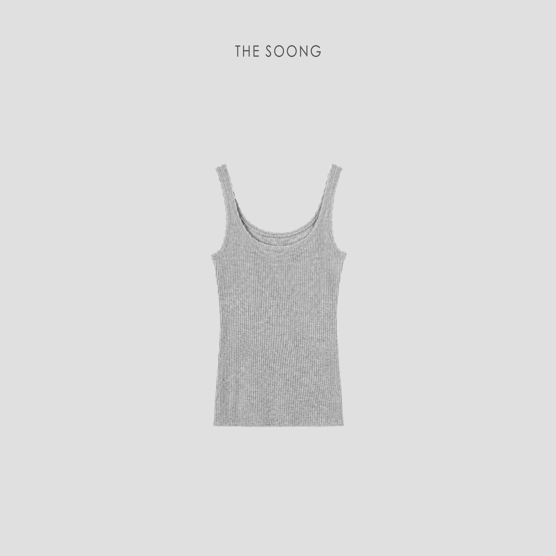 THESOONG/Merino Wool Blend Ribbed Knit Vest Women's Lace Trim U-Neck Short Camisole HWBX9322