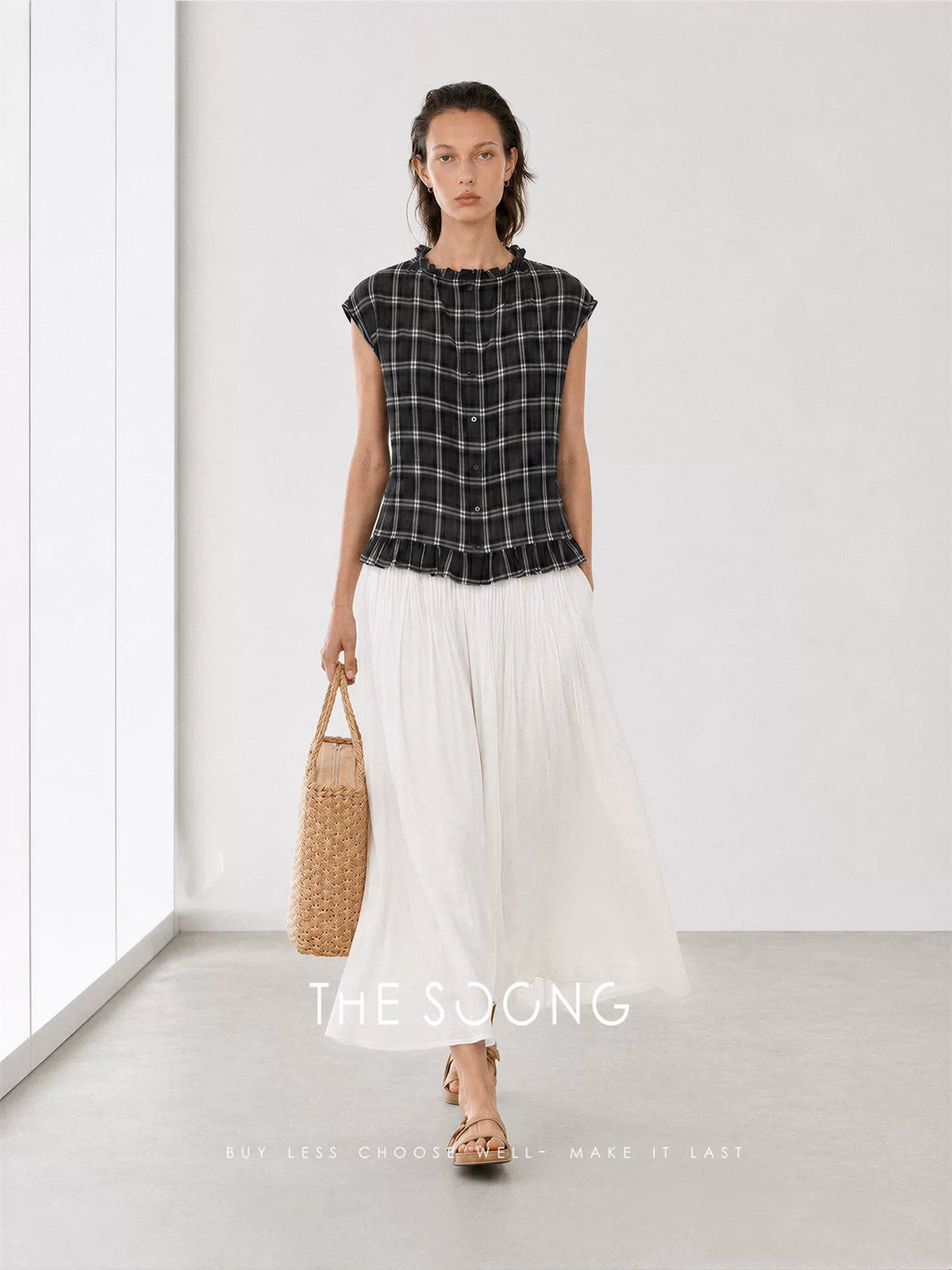 THESOONG/Light-feel texture natural soft ramie breathable high-density pleated slimming A-line skirt 9211