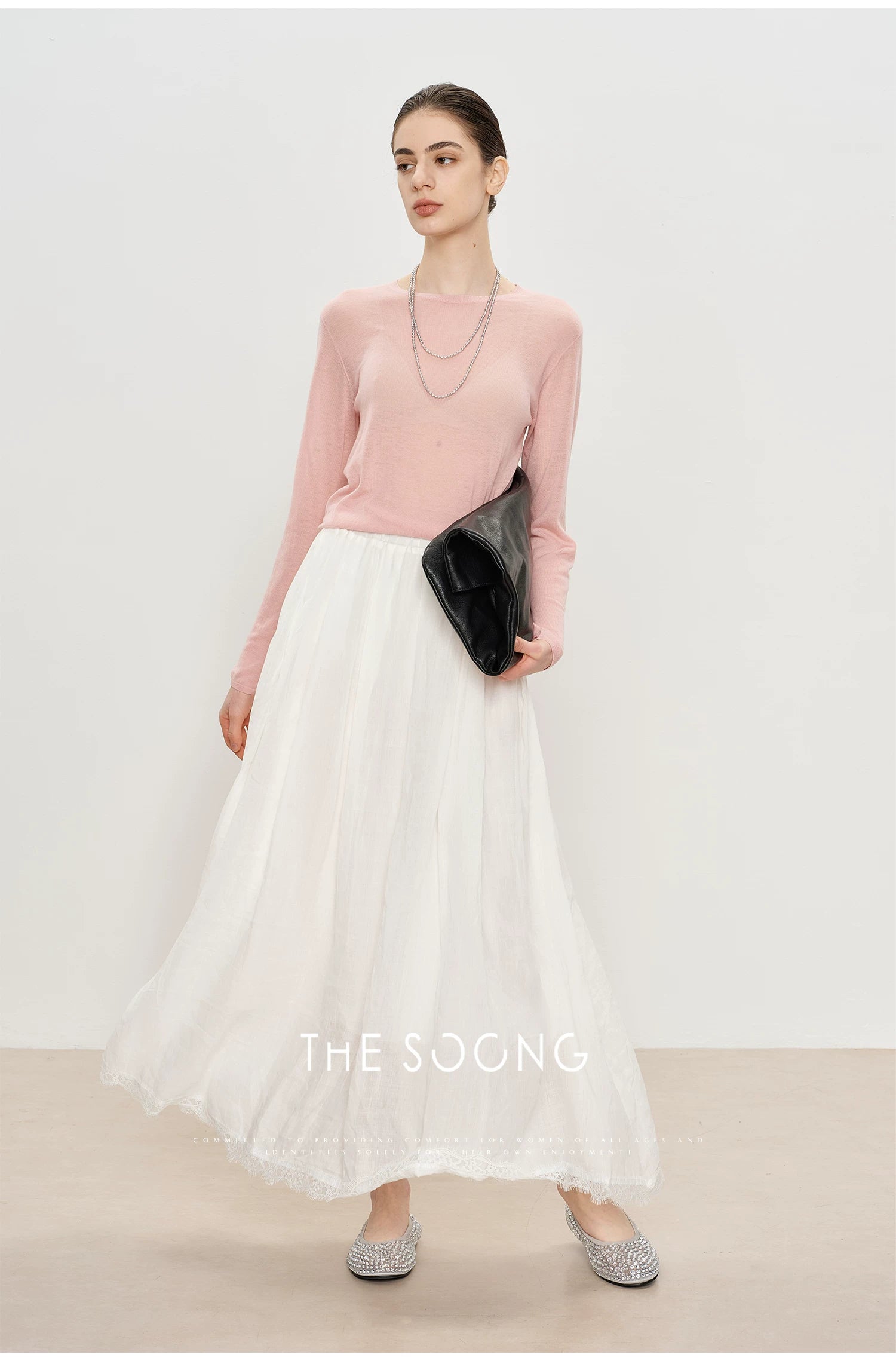 THESOONG/Four-Season Favorite 100% Merino Wool Breathable Crew Neck Long-Sleeve Knit Air-Conditioner Sweater 6638