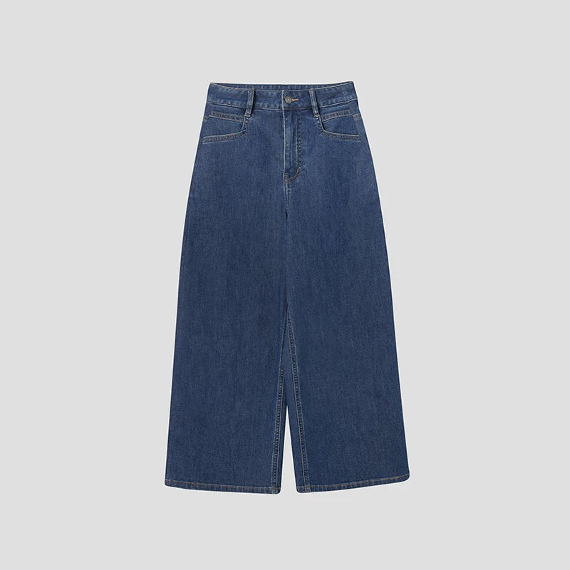 THESOONG/Japanese rope-dye indigo 9-oz stretch Lycra summer thin cropped wide-leg jeans for women