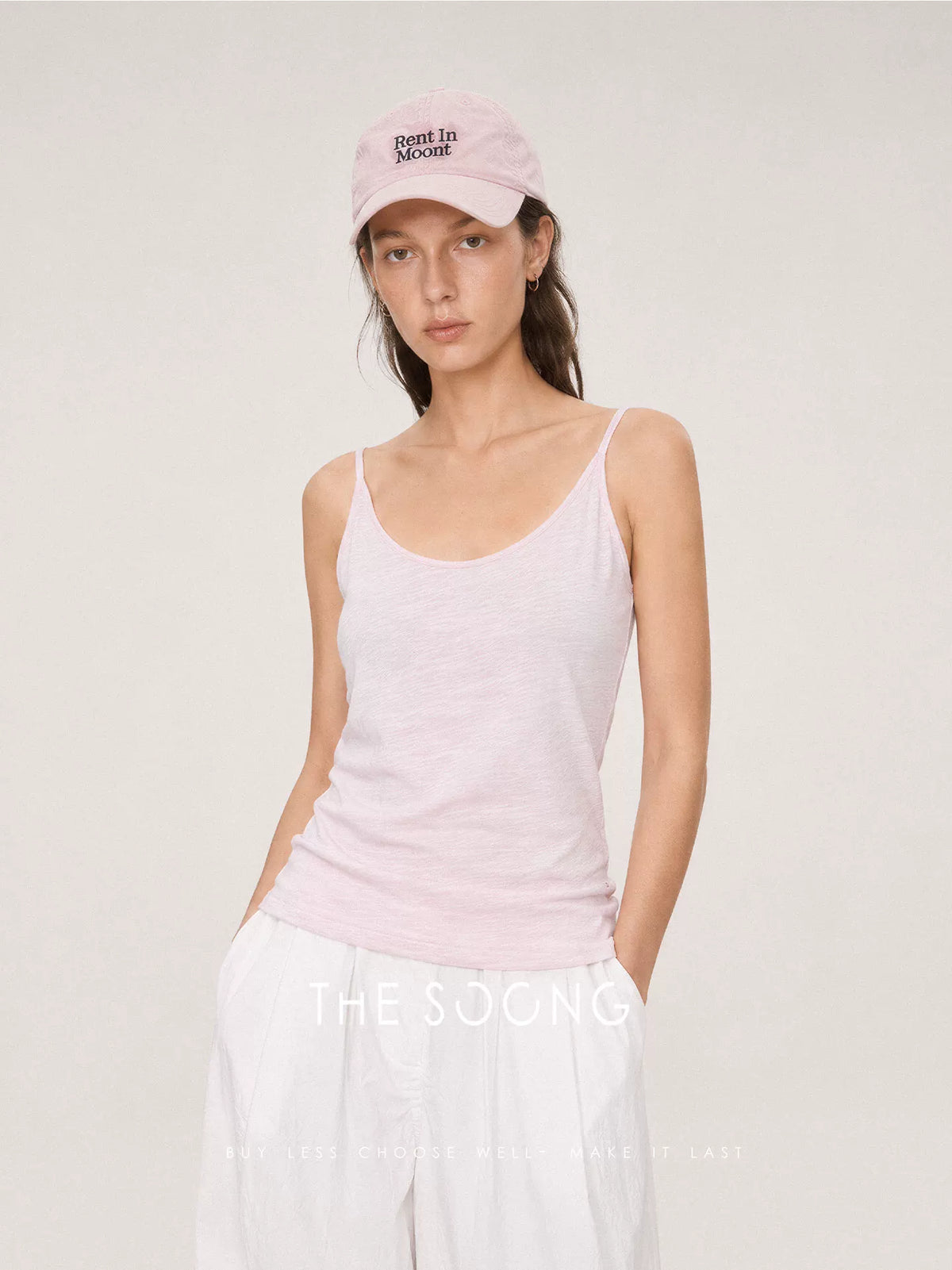 THESOONG/Natural Texture Summer 100% Slub Cotton Stretch Strap Slimming Camisole 9204