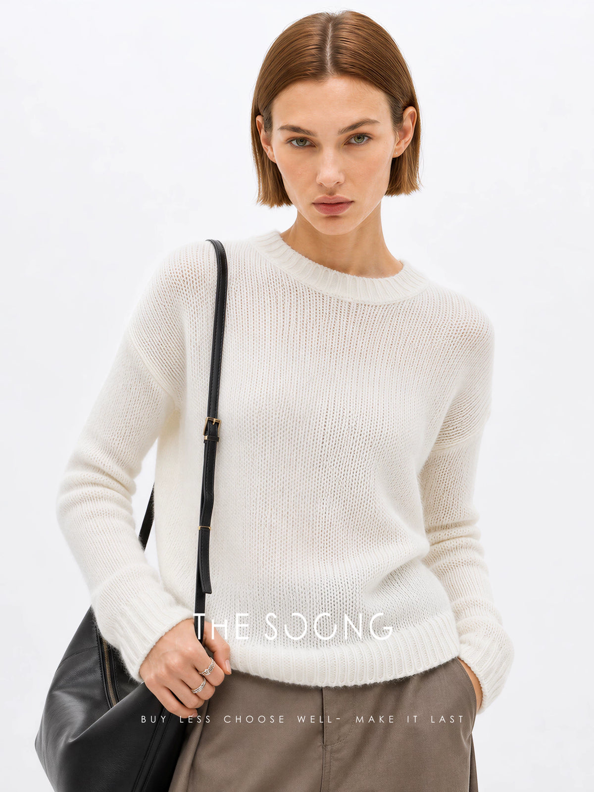THESOONG/ Cloud cotton cream soft cotton-wool blend fluffy textured crewneck loose sweater 7905