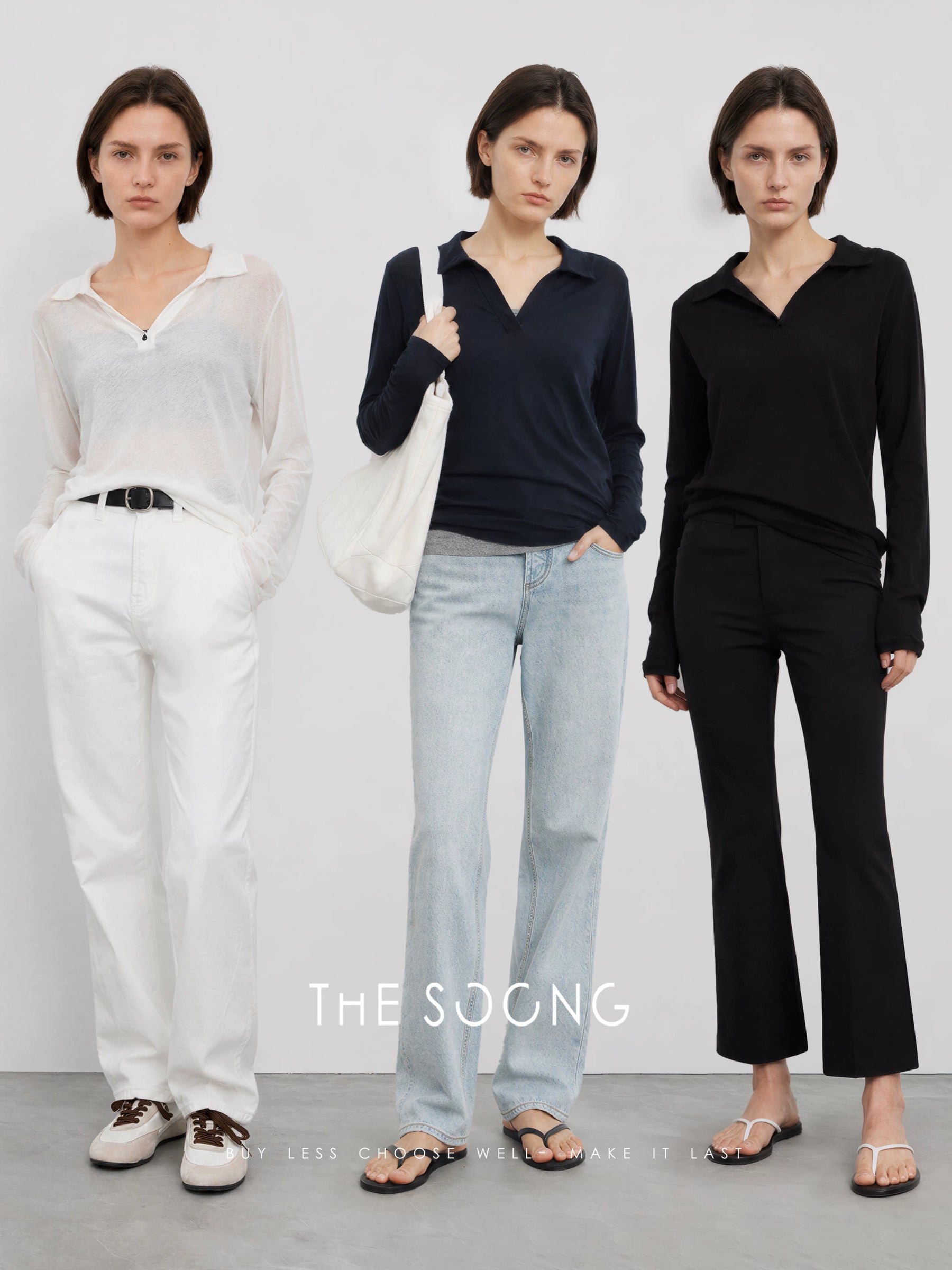 THESOONG / Classic 100% cotton breathable Henry shirt skin-feel long sleeve polo sweater for women 6347