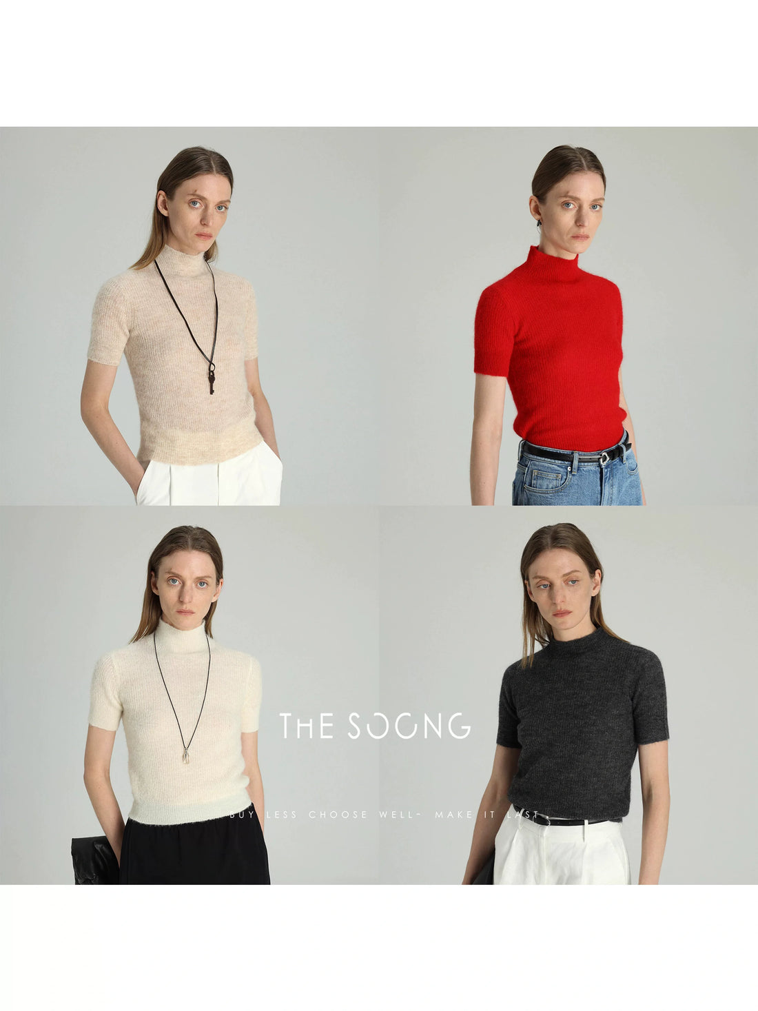 THESOONG/ 25th Anniversary Early Spring Series Alpaca Soft Semi-high Neck Plush Women's Short Sleeve Sweater 6202