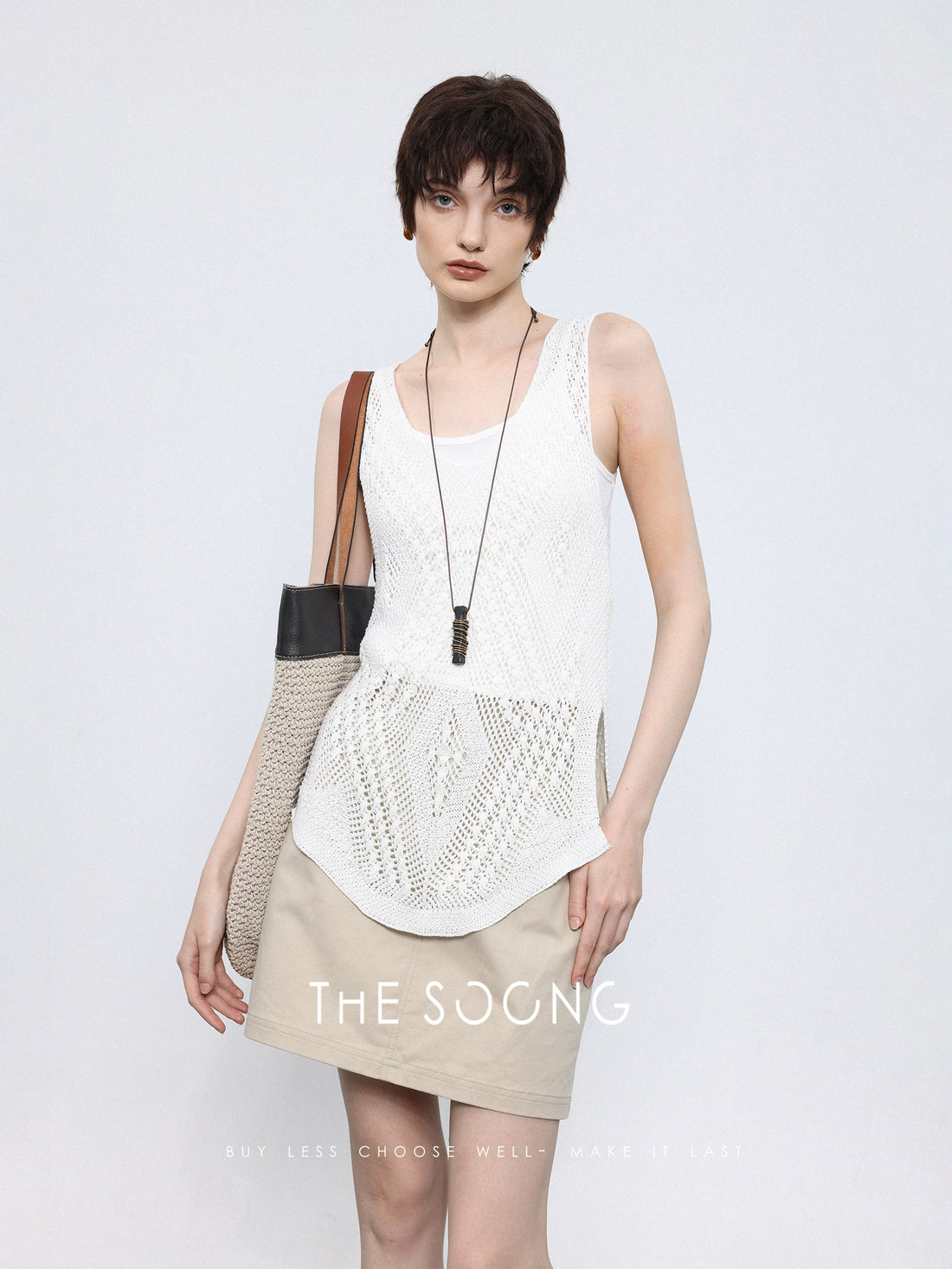 THESOONG/Hollow Aesthetic Cedar hemp yarn shell flower women's camisole 4305