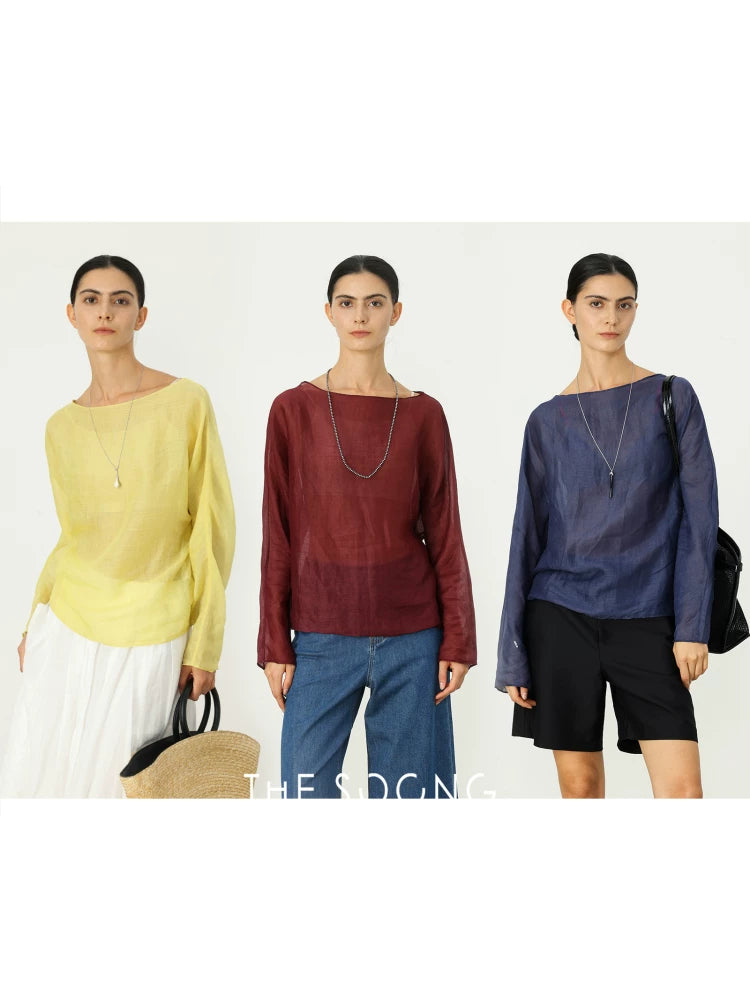[Clearance 3] Light Oxygen Ramie Shirt, 100% Ramie Thin Handcrafted Rolled Breathable Shirt 6656