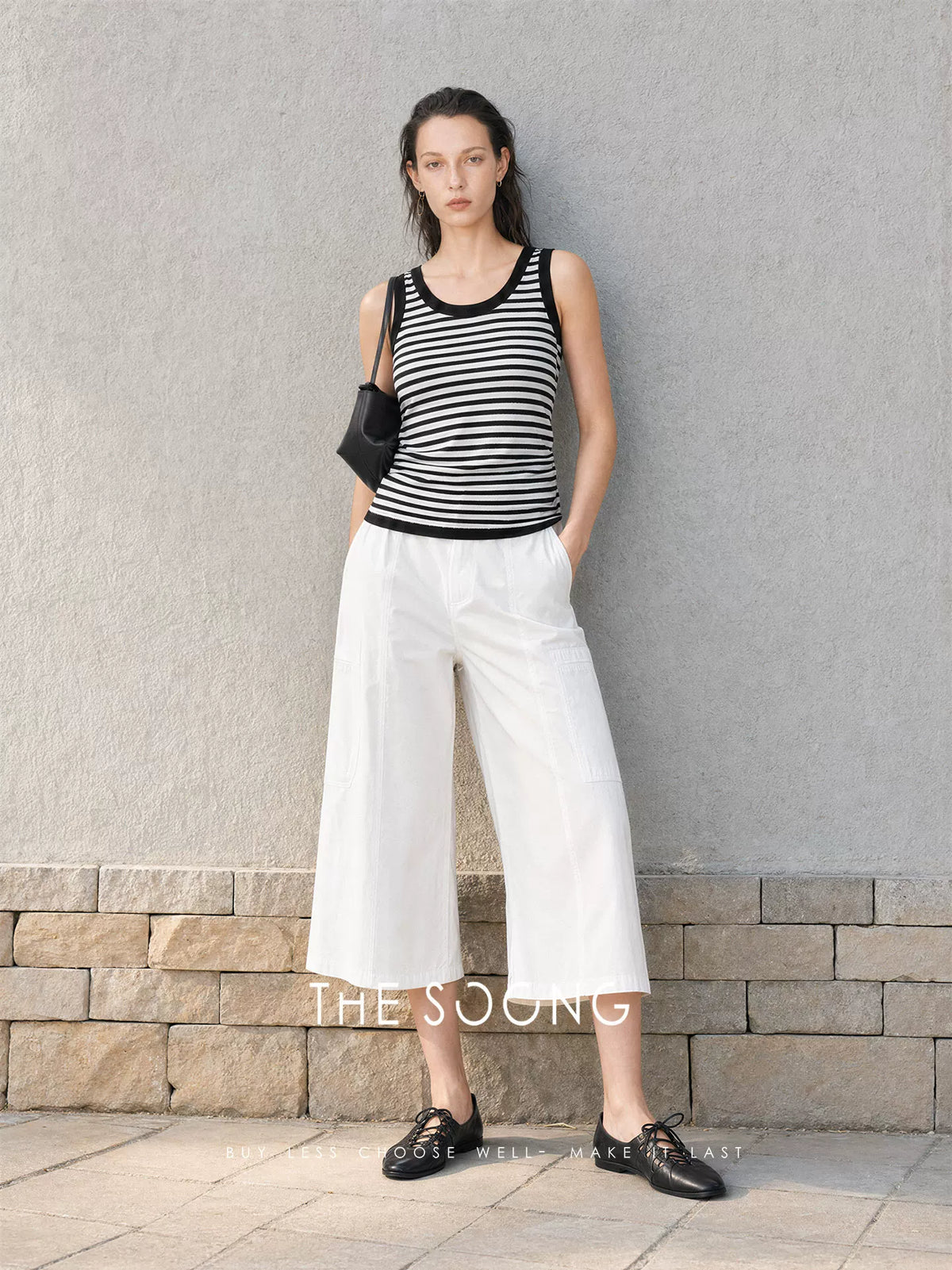 THESOONG/Refreshing Summer Color-Blocked Edged Anti-wrinkle Wrinkle-Free Striped Casual Sleeveless Tank Top 7376