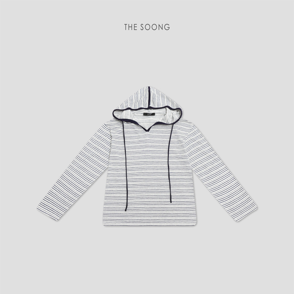 THESOONG/Soft washed skin-friendly cotton blend contrasting stripe hooded long sleeve top HBWY8224