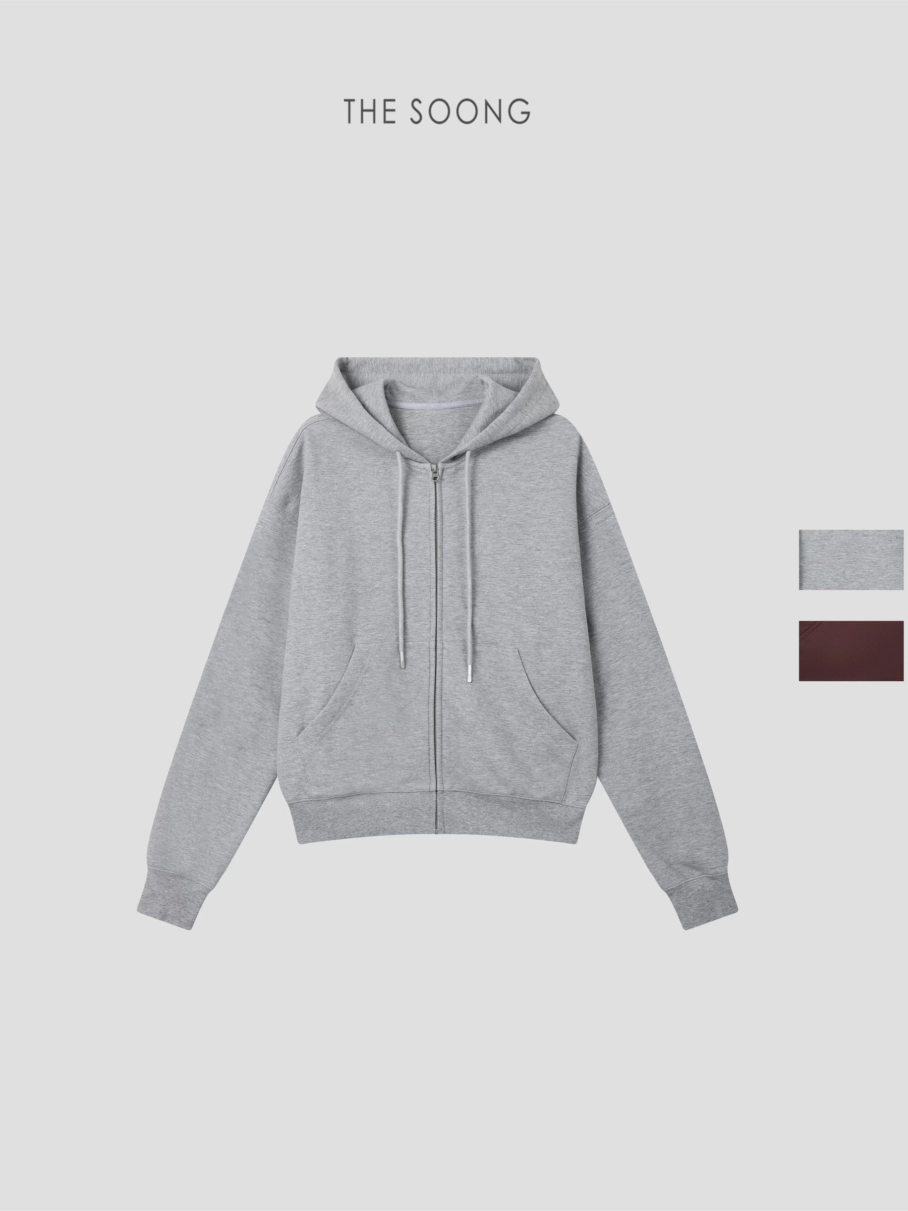 THESOONG/ Cloud mist flower grey selected cotton blend single-sided terry hoodie zip-up sweatshirt 9447