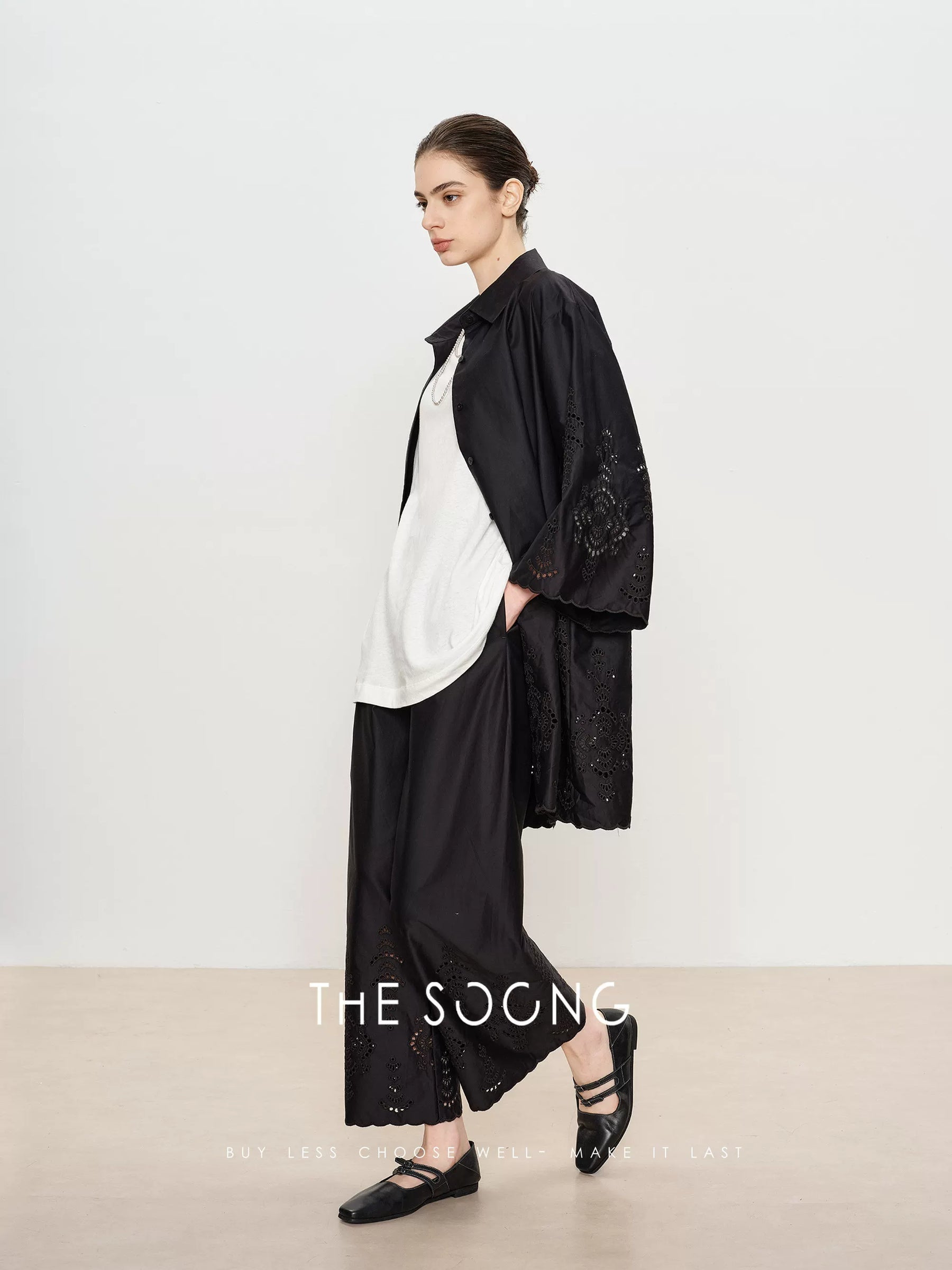 [Clearance 3] Xuanjian Aesthetics, Imported High-Density Sateen Washed Loose Trench Shirt and Casual Pants Set 6313