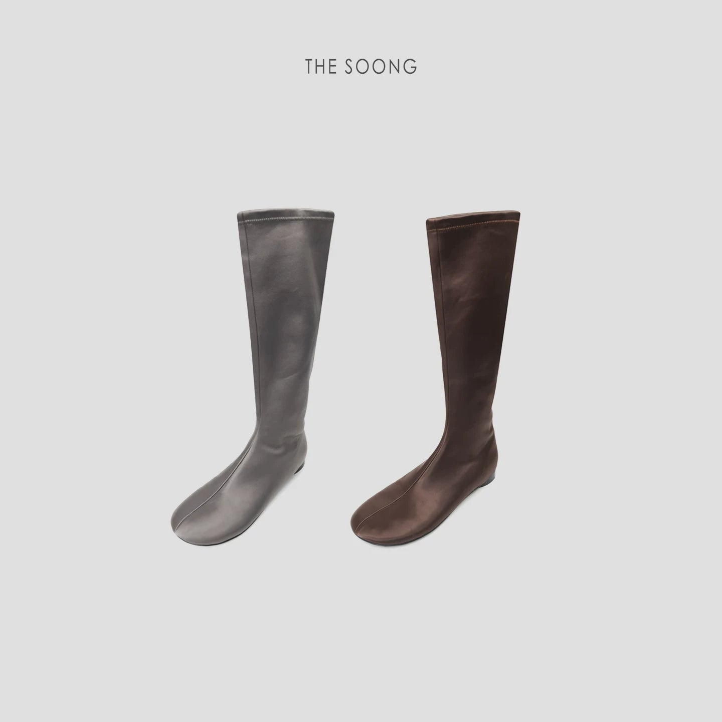 THESOONG/Luxurious flowing stretchy silk satin glossy pointed mid-calf boots 7570