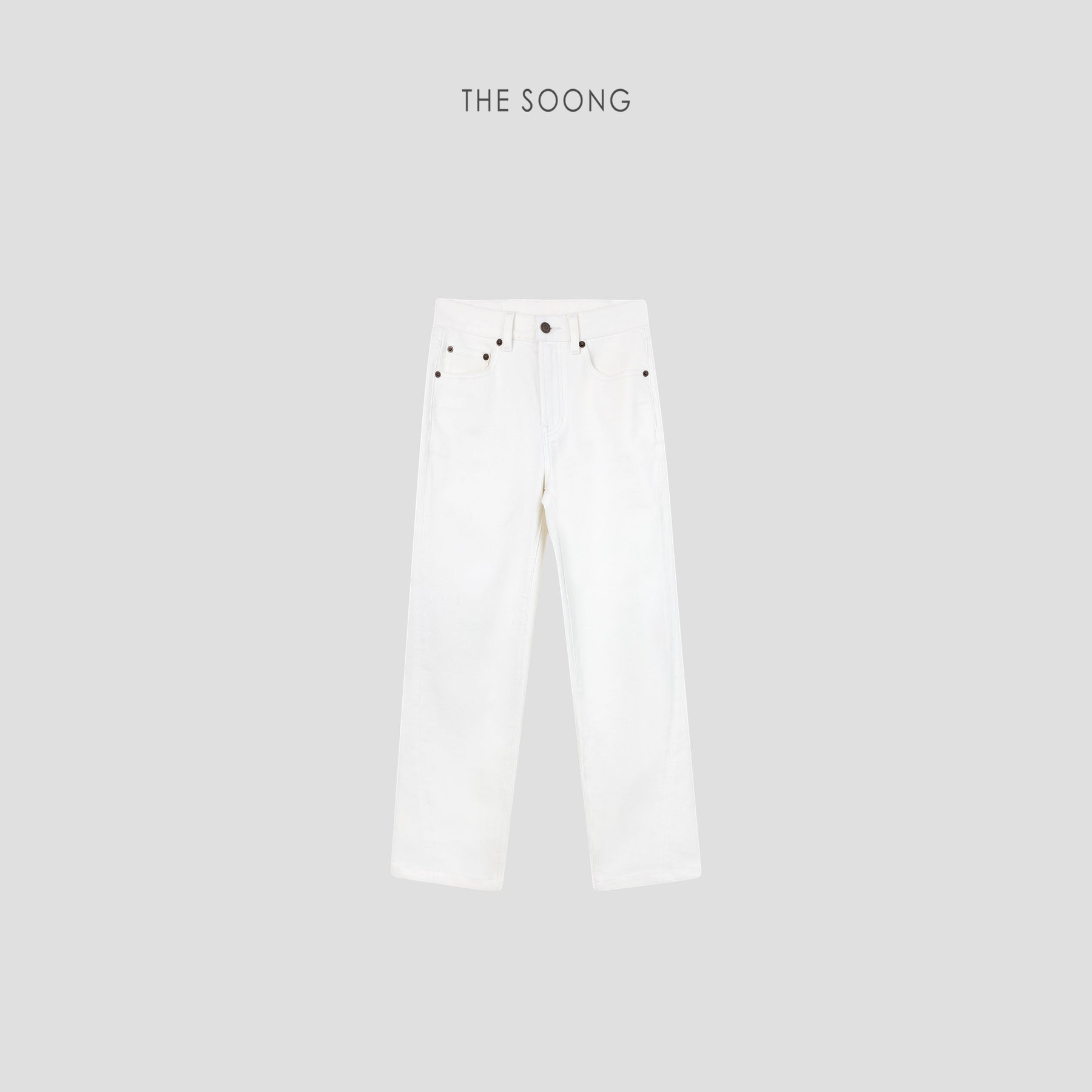 THESOONG/Anti-yellow White Jeans Women Straight-cut Nine-point Pants Breathable Slightly Stretch Slim Little White Pants 6364