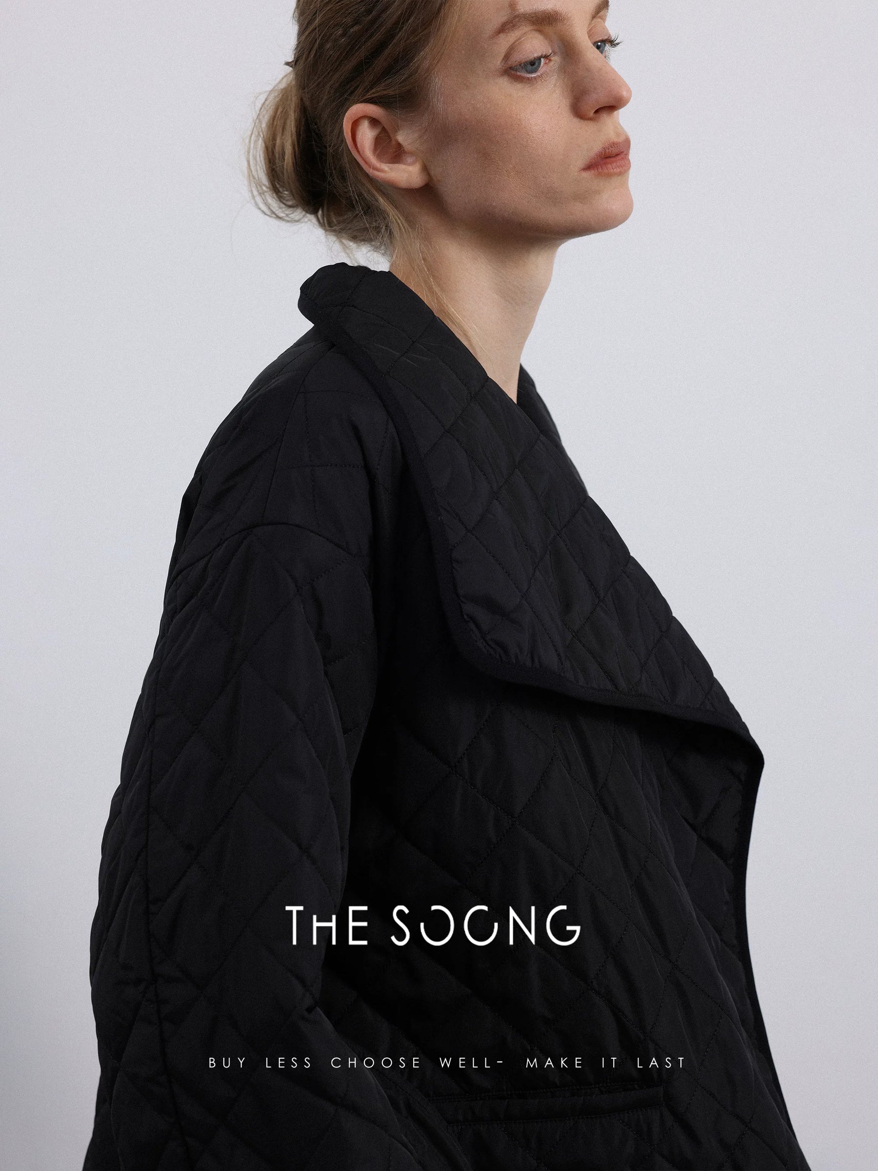 [Clearance] TT Home Minimalist Linear Classic Quilted Cotton Jacket Autumn/Winter Warm Versatile Black Long Coat