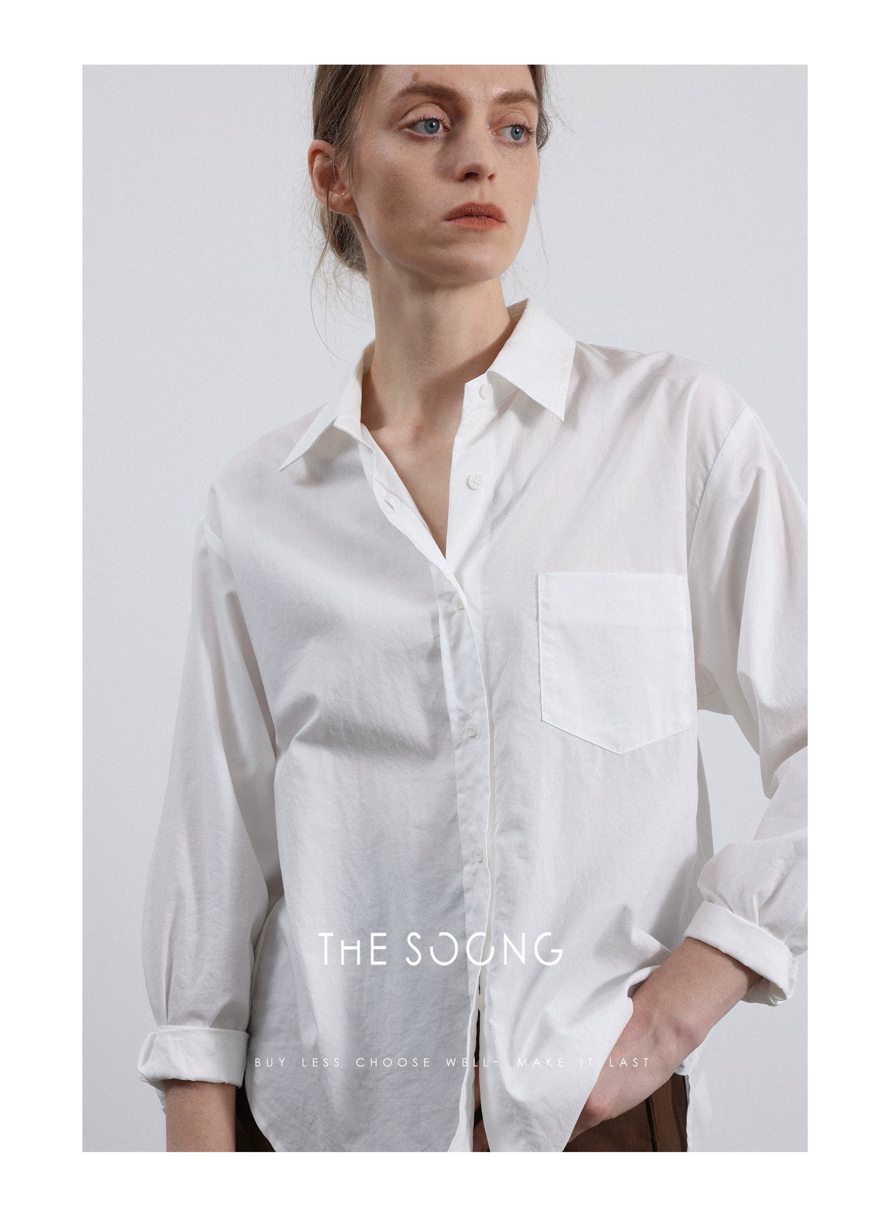 THESOONG / Casual Classic Extra Soft Washed Extra Soft Mulberry Silk Basic White Simple Versatile Shirt for Women