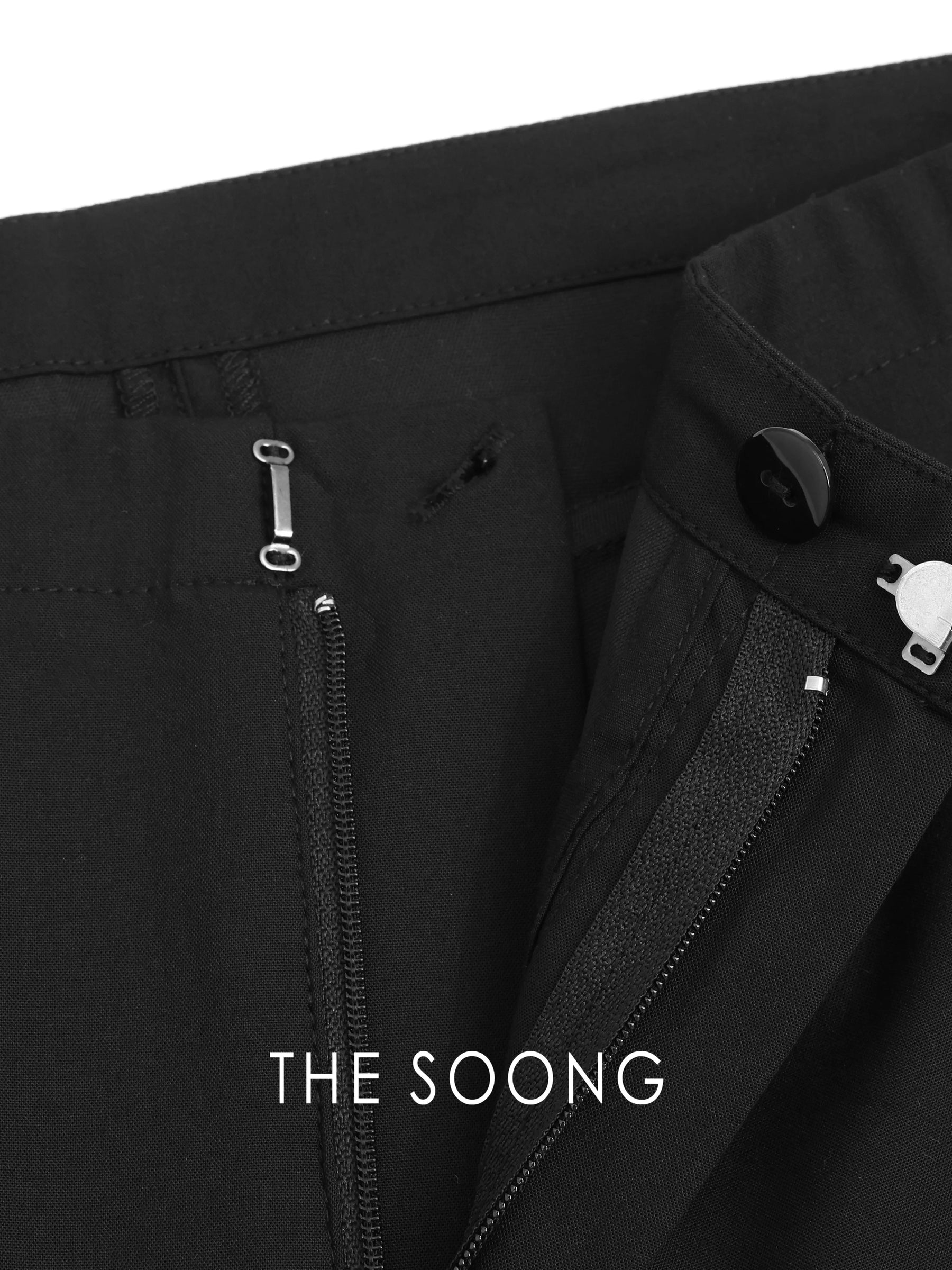THESOONG / Black Stretch Five-Point Pants for Women Summer High Waist Slimming Side Slit Commuter Shorts HWKZ9381