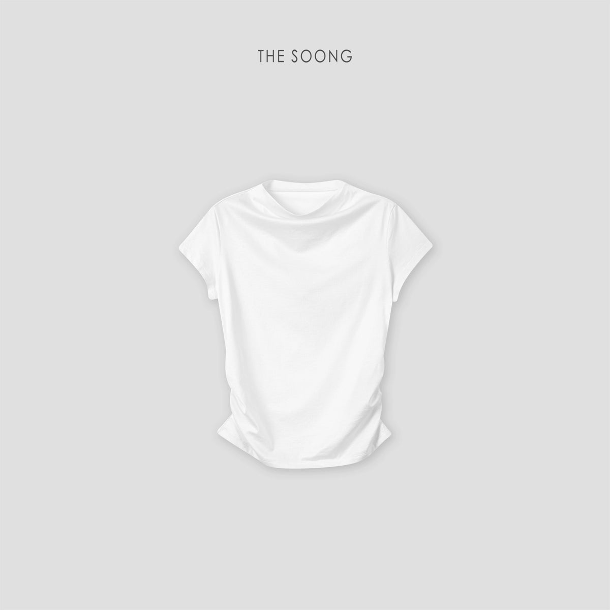 THESOONG/Graceful Light Elegance Lyocell Natural Soft Gathered Waist Small Boat Neck Short Sleeve T-Shirt for Women 8539